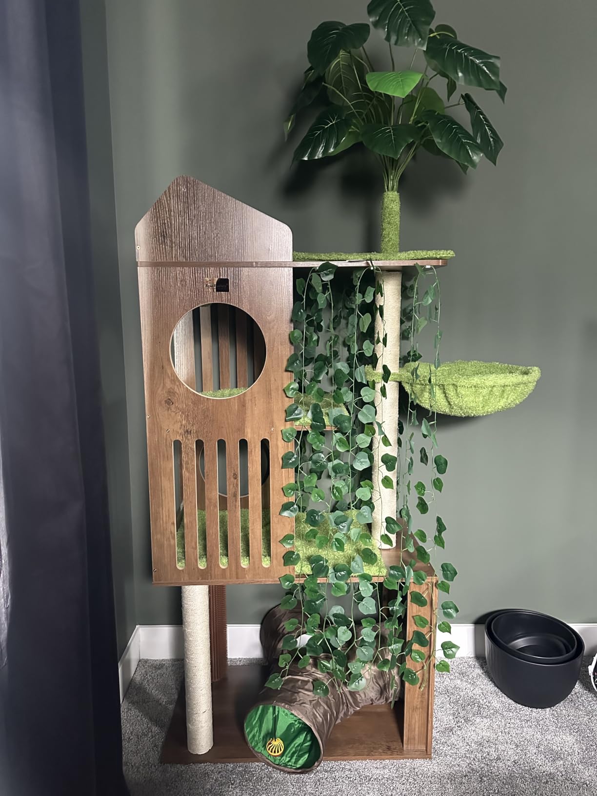 FourFurPets Large Cat Tree with Leaves, 72.8-Inch Cat Tower for Indoor Cats, Modern Cat Tree with Scratching Post, Large Perch, Tunnels, Swing Ball, Self Groomer, Greige customer photo 2