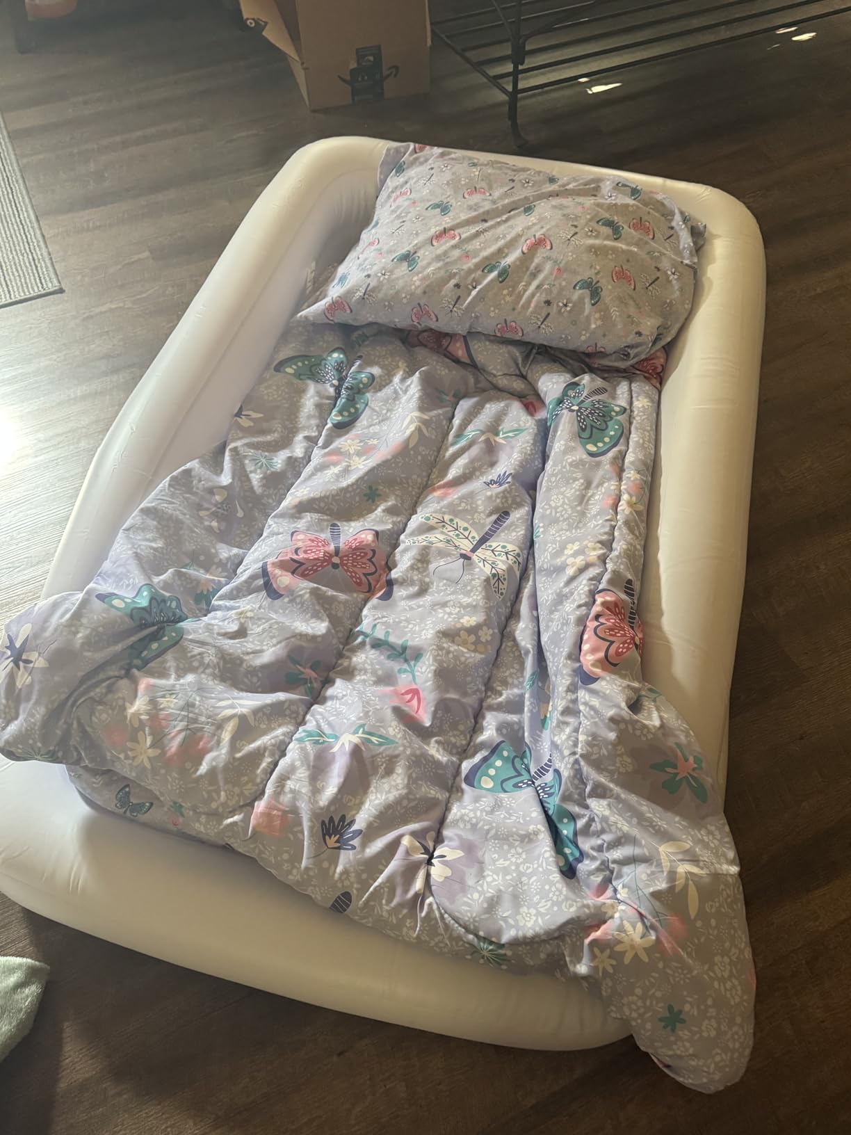 COMMOUDS Portable Toddler Travel Bed with Safety Bumpers, Inflatable Kids Air Mattress with Electric Pump, Baby Blow up Mattress, for Grandma's Home Camping Vacation customer photo 1
