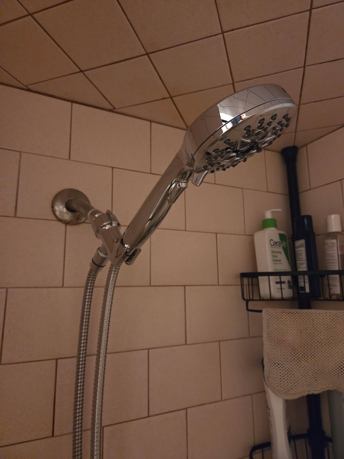 GwernKB Handheld Shower Head with ON OFF Switch & 79in Stainless Steel Hose | Built-in Power Spray, 7-Setting High Pressure Spray with Bracket & Extra No Drilling Wall Shower Holder for Lower Mount, Silver customer photo 2