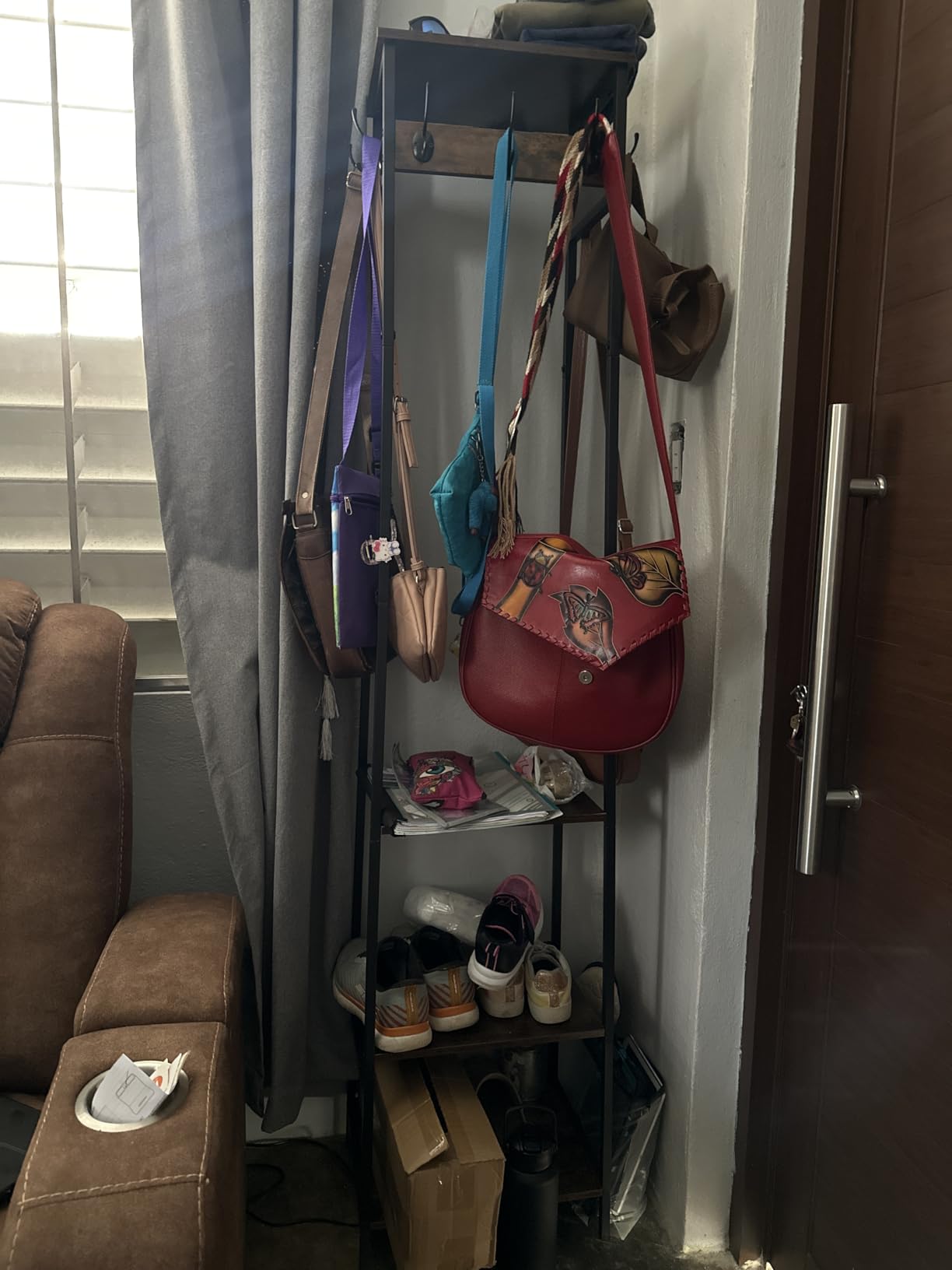Coat Rack Freestanding with 3 Shelves and 7 Hooks | Coat Stand, Hall Tree Free Standing, Clothes Rack Stand Organizer, Industrial Style, Rustic Brown and Black customer photo 1