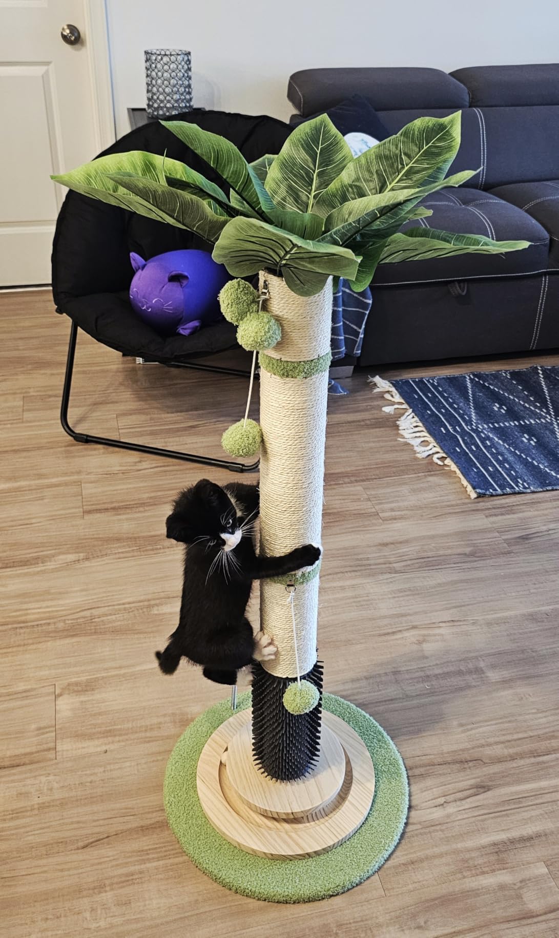 45'' Extra Tall Cat Scratching Post for Large, Heavy Duty Scratcher Tree | 3.5'' Natural Sisal, Wood Base, Climbing Pole Full Body Stretching, Artificial Flower, Stable Tower, Interactive Toy, Self Groomer customer photo 2