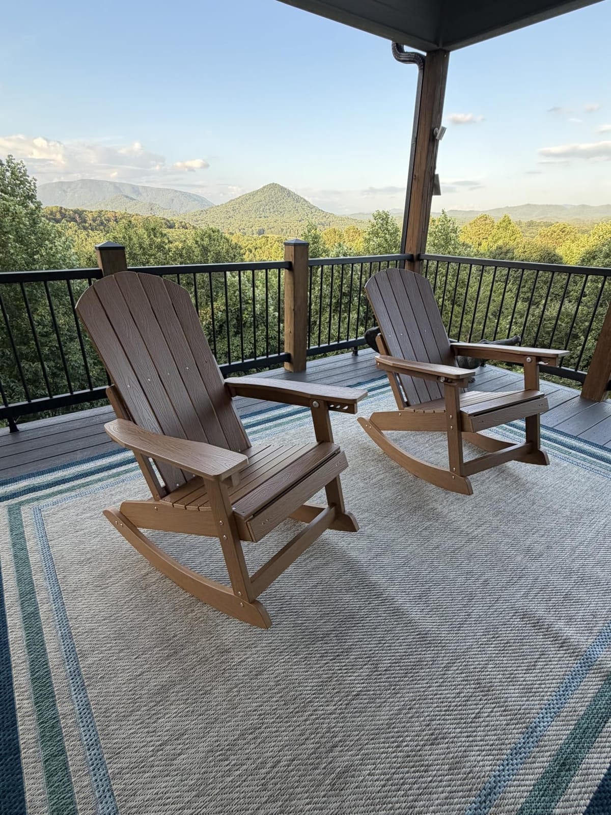 YEFU Adirondack Rocking Chairs Set of 2, with Footrest, All-Weather, Black | 5-Level Adjustable Backrest, Retractable Ottoman & Cup Holder, Like Real Wood, for Outdoor/Patio/Porch, Heavy Duty, 400 lbs customer photo 2