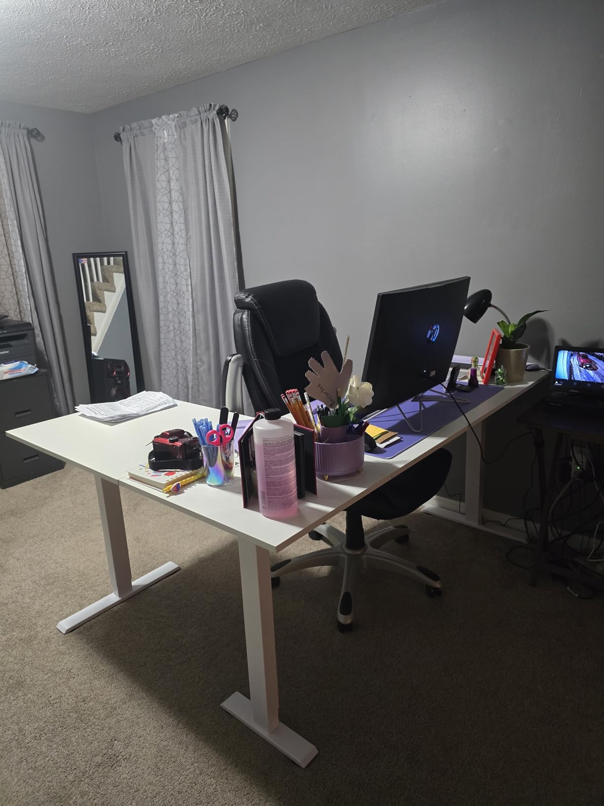 Casaottima 63 Inch L Shaped Electric Standing Desk, Home Office, White customer photo 1
