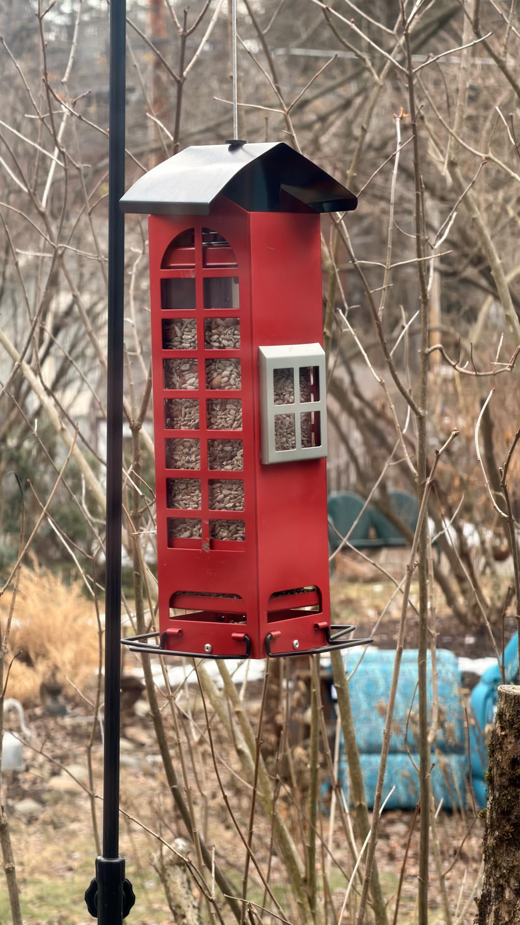 Squirrel Proof Bird Feeder, Heavy Duty Metal Wild Bird Feeder Outdoor Hanging with Weight Activated Perches, Mesh Seed Feeder for Outside,Cardinal, Finch Blue Jay Woodpecker, 3 LB Capacity customer photo 2