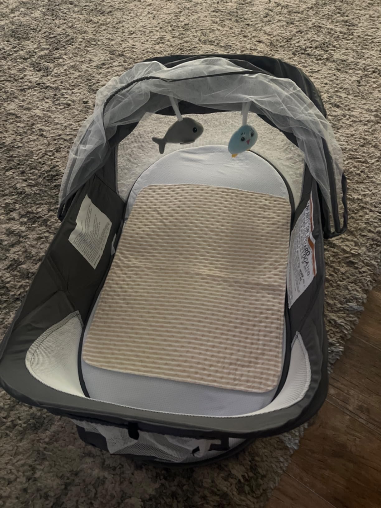ISELECTOR Portable Baby Bassinet for Baby Travel, Baby Cribs Travel Pod for Outdoors Baby Lounger Infant Travel Bed with Mosquito Net and Sunshade Canopy, Lightweight Washable (Brown) customer photo 2