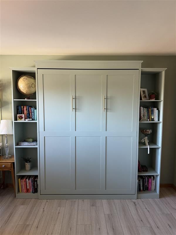 Rophefx Queen Murphy Bed Cabinet with 5-Tier Shelves, Wood Wall Bed, Grey | Foldable queen wall bed with five adjustable storage shelves saves floor space while adding practical storage to guest rooms customer photo 1