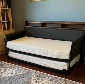 LIKIMIO Daybed with Trundle, Twin Bed Frame,White | with Upholstered Headboard and Charging Station, Sofa Day Bed with Strong Supports for Living Room, Bedroom and Guest Room customer photo 2