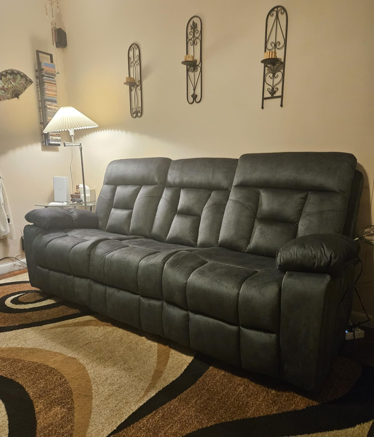 EBELLO Loveseat Recliner Sofa for Living Room, Extra Wide Modern Overstuffed 2 Seat Reclining Manual Sofa Chair, with Hidden Armrest Cup Holders, Breathable Fabric, Dark Greenish-Grey customer photo 2