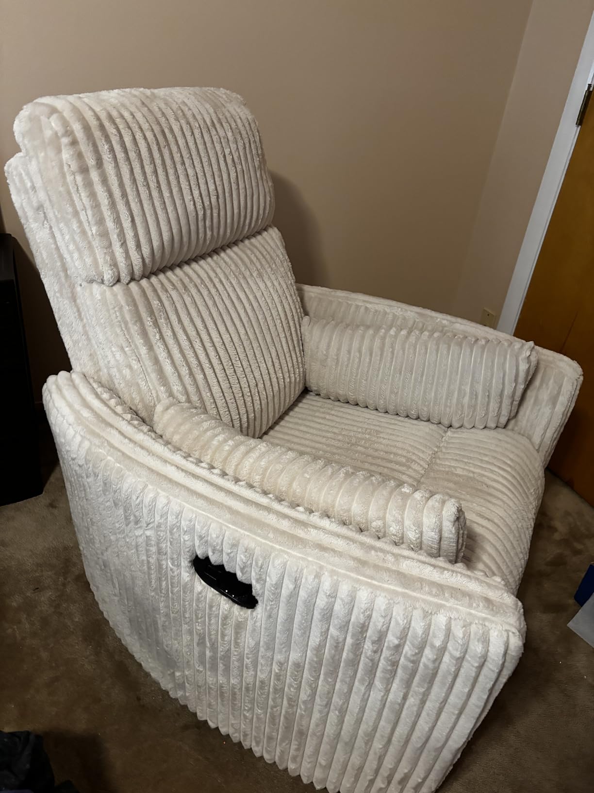 LINSY 360 Swivel Recliner Chair, Nursery Glider Rocking Chair with 2 Pillows, Corduroy Nursing Chair Comfy High Back Adult Rocker Recliner for Small Spaces, Nursery Bedroom Living Room (Beige) customer photo 2