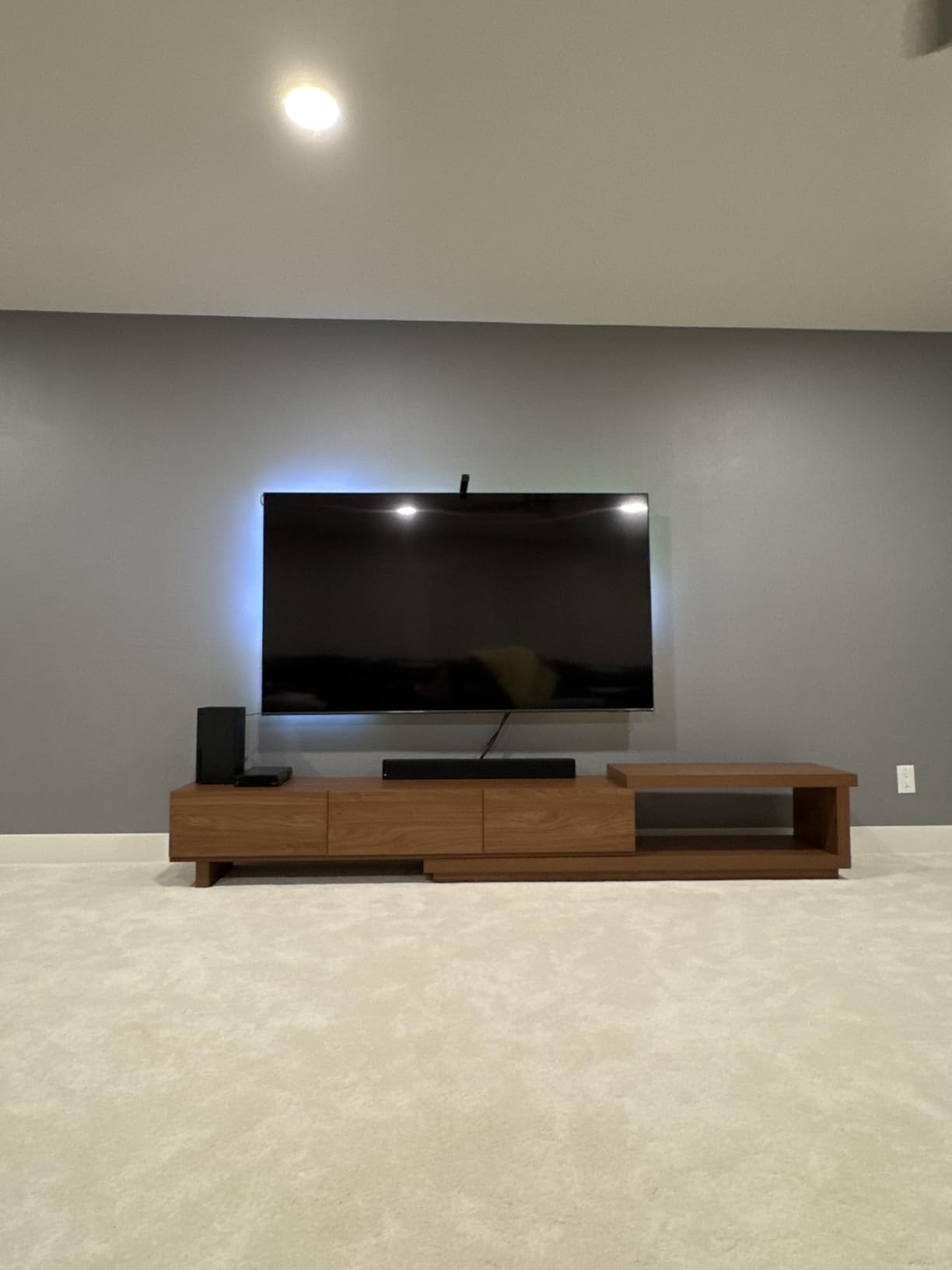 Extendable TV Stand for 65-100 Inches TVs - Walnut Entertainment Console with 3 Drawers & 1 Storage Compartment, Adjustable Length 68.5''-98.4'' customer photo 2