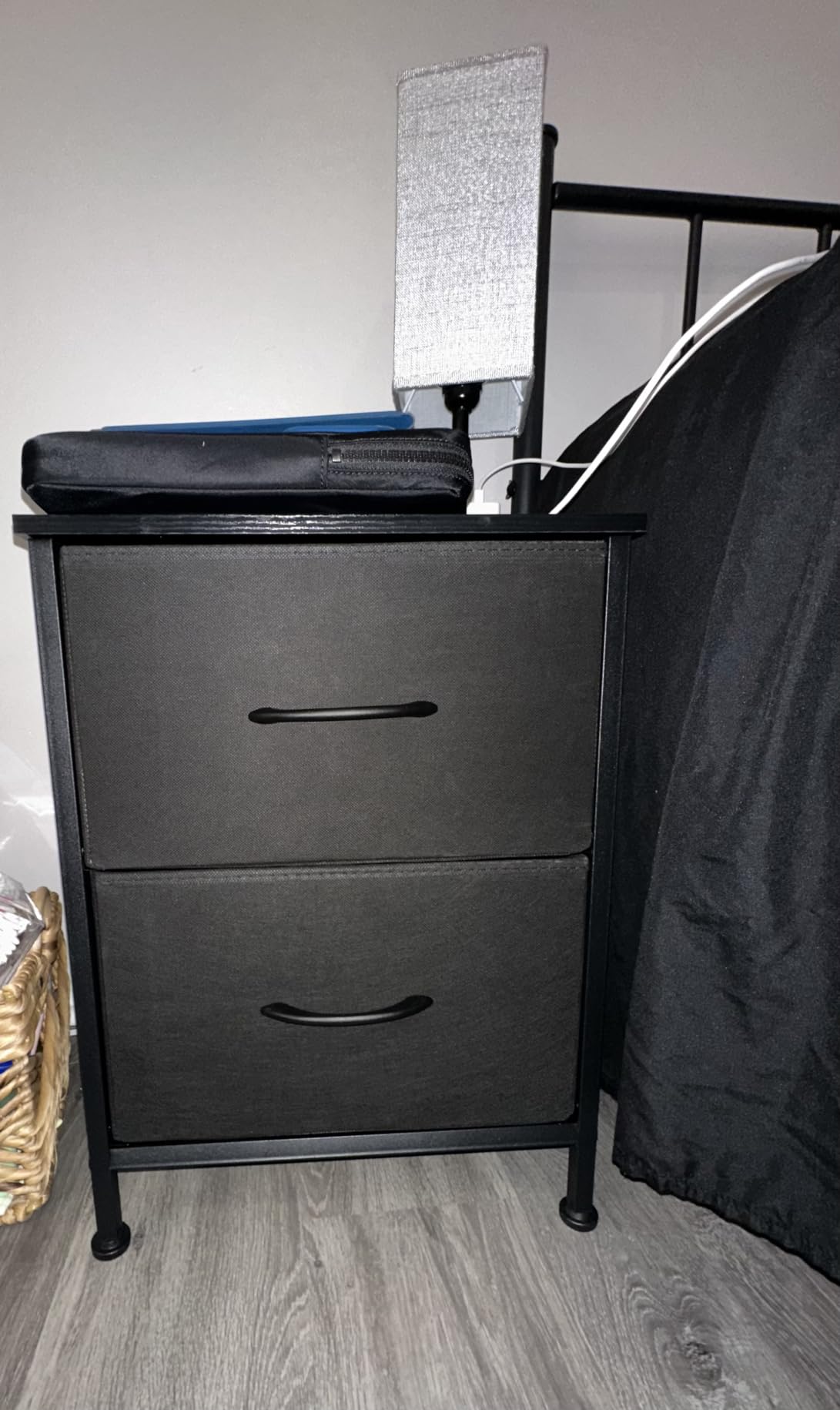 SONGMICS Nightstand with 2 Fabric Drawers, Bedside Table, Side End Table | Small Dresser for Bedroom, Living Room, Modern, Ink Black and Ebony Black customer photo 2