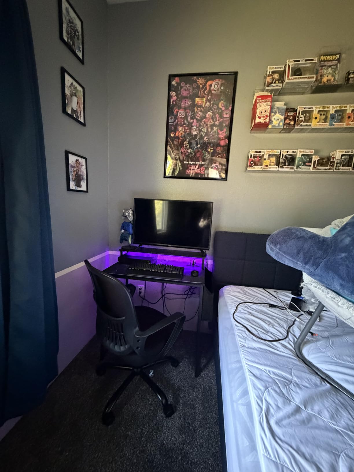 Lufeiya Small Desk with Power Outlets and LED Lights, 32 Inch Teen Writing Study Table Home Office Computer Desks with Monitor Stand, Gaming Desk with Charging Station, Black customer photo 2