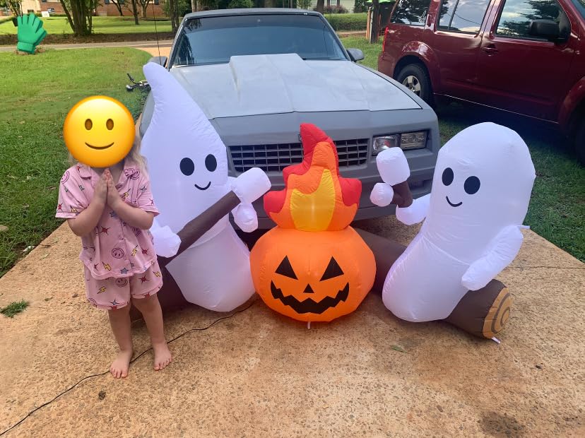 DomKom 6FT Halloween Inflatable Blow Up Decorations, Cute Ghosts Roasting Marshmallows Over Campfire, Built-in LEDs for Holiday Party, Garden, Lawn, Yard, Patio Décor customer photo 1