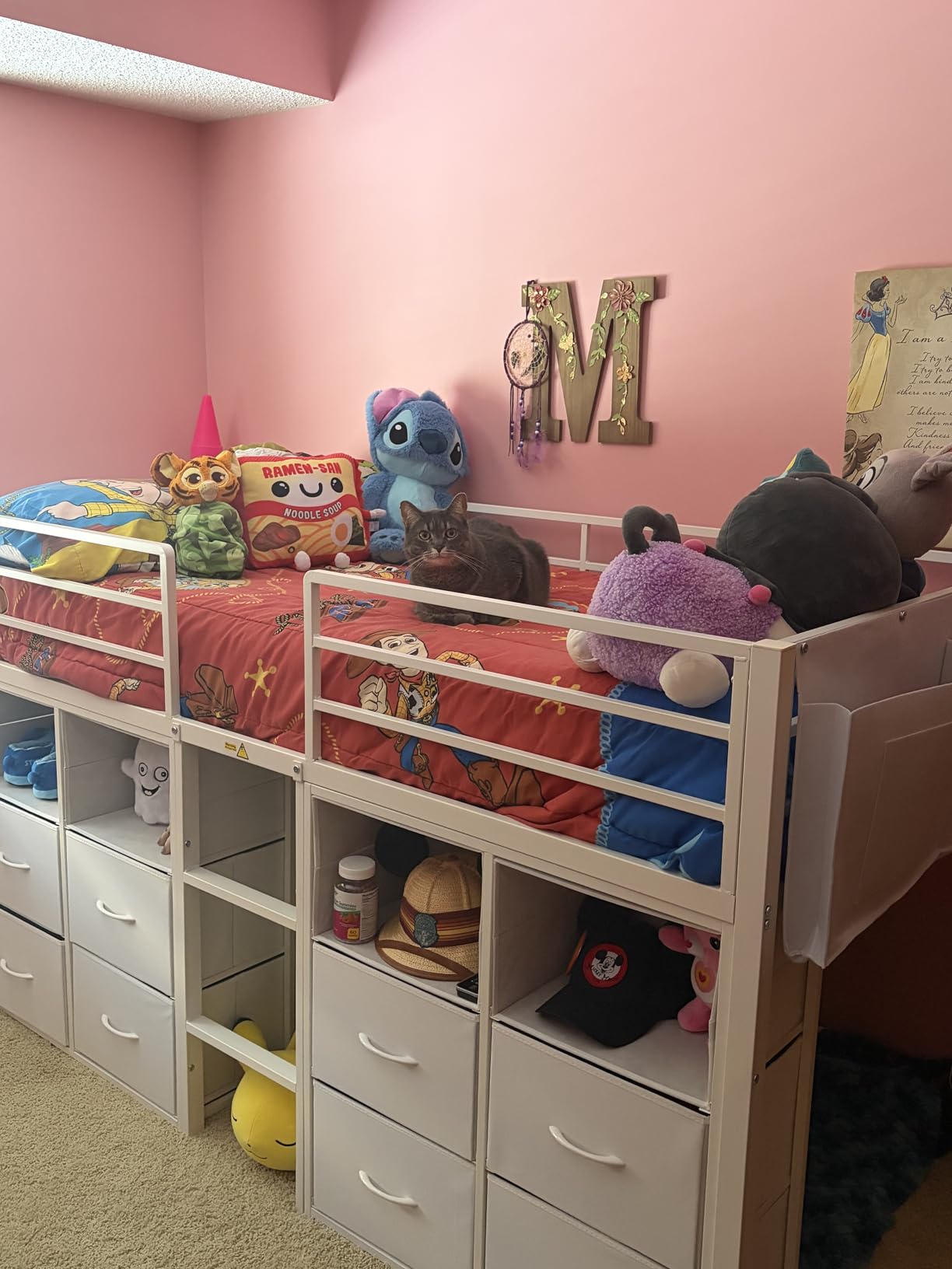 ADORNEVE Low Loft Bed Twin Size with 8 Storage Drawers for Kids, White | Storage Bookcases, LED Lights, 14