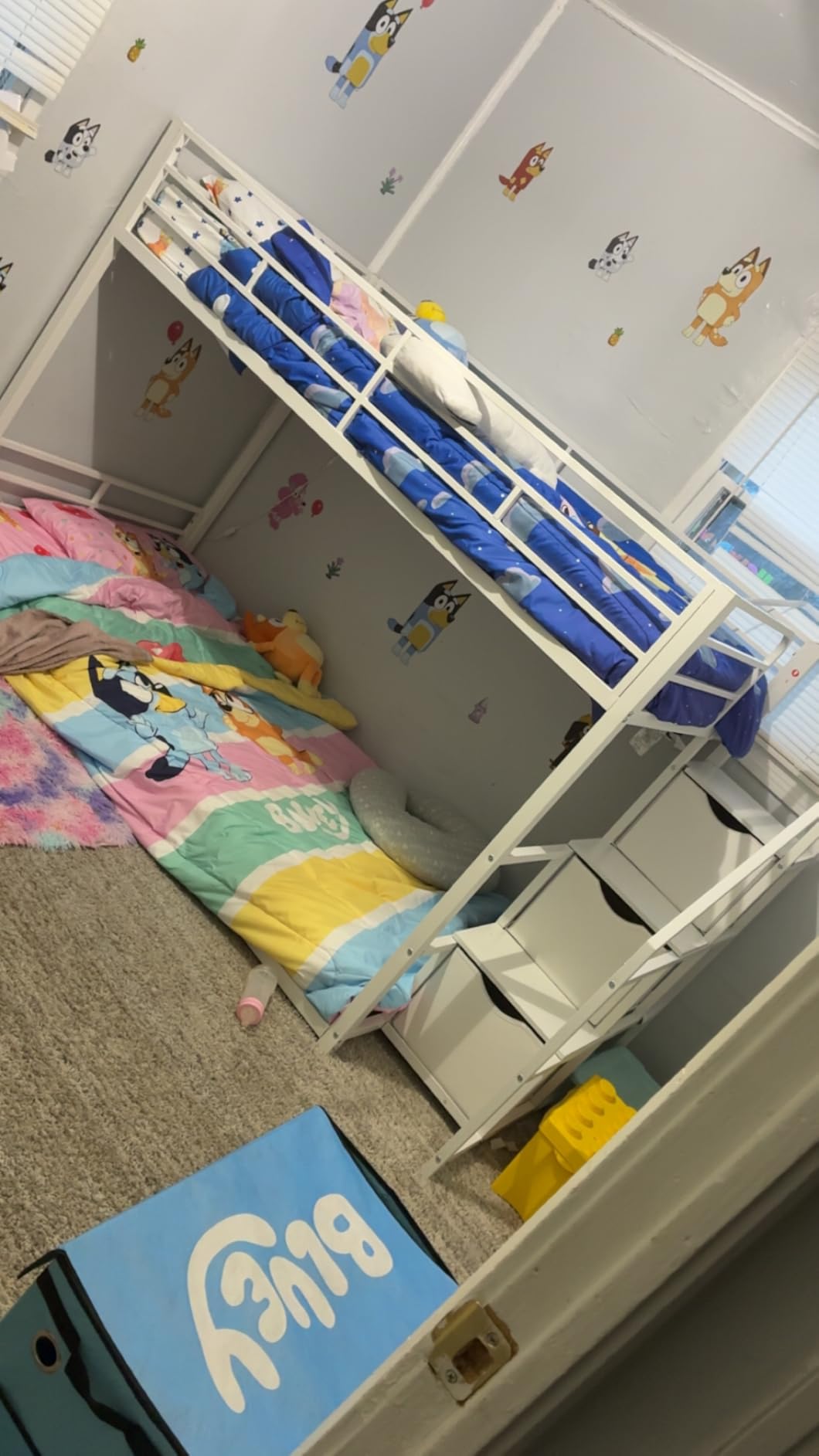 ADORNEVE Low Bunk Bed Twin Over Twin with Storage Stairs, White | 3 Drawers & Shelf, RGB Lights Metal Floor Bunk with Power Outlet, Safety Guardrail & Metal Slats, for Small Kids Bedroom customer photo 1