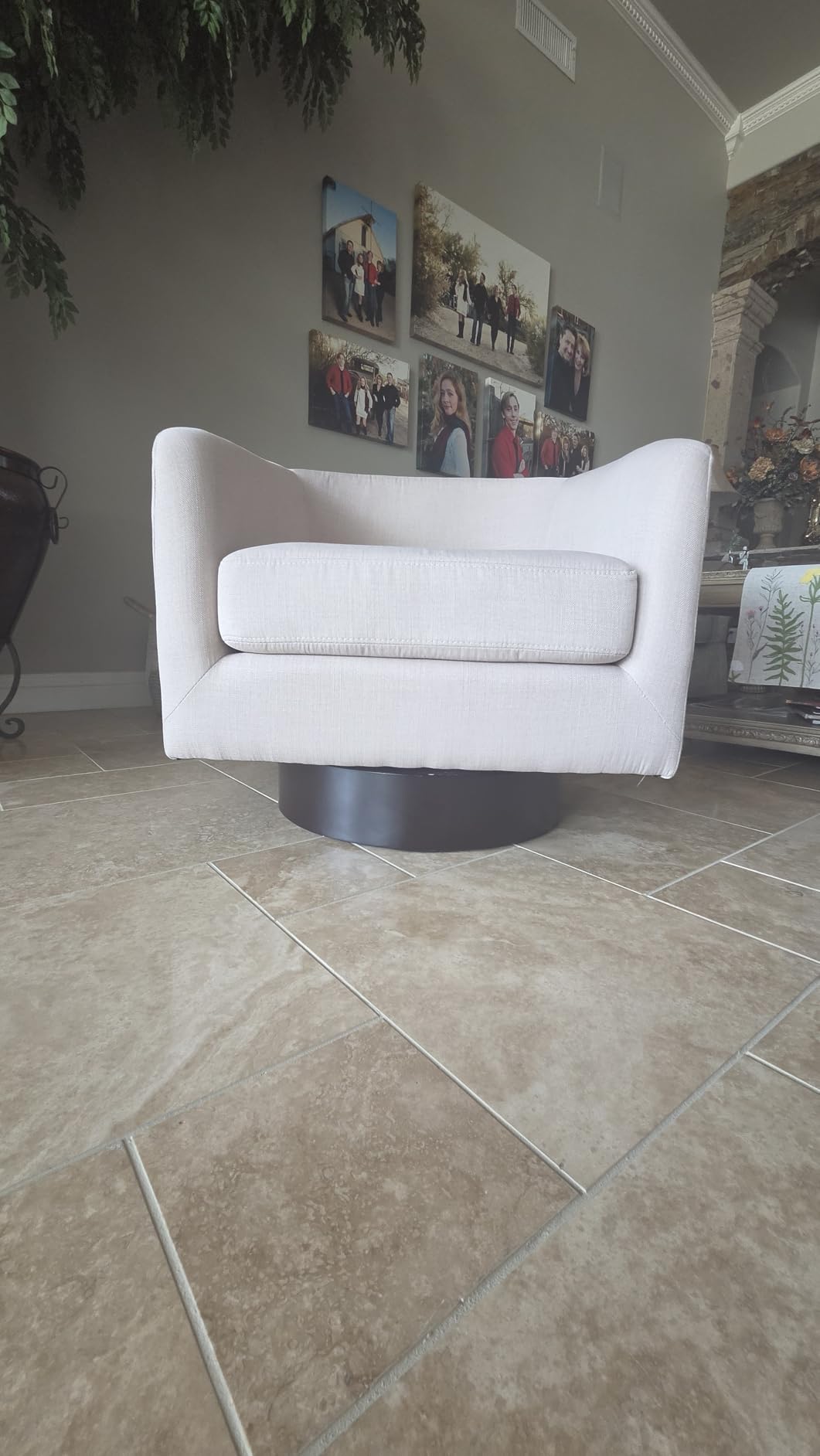 Swivel Barrel Accent Chair, Comfy Reading Armchair, Dark Grey, Set of 2 customer photo 2