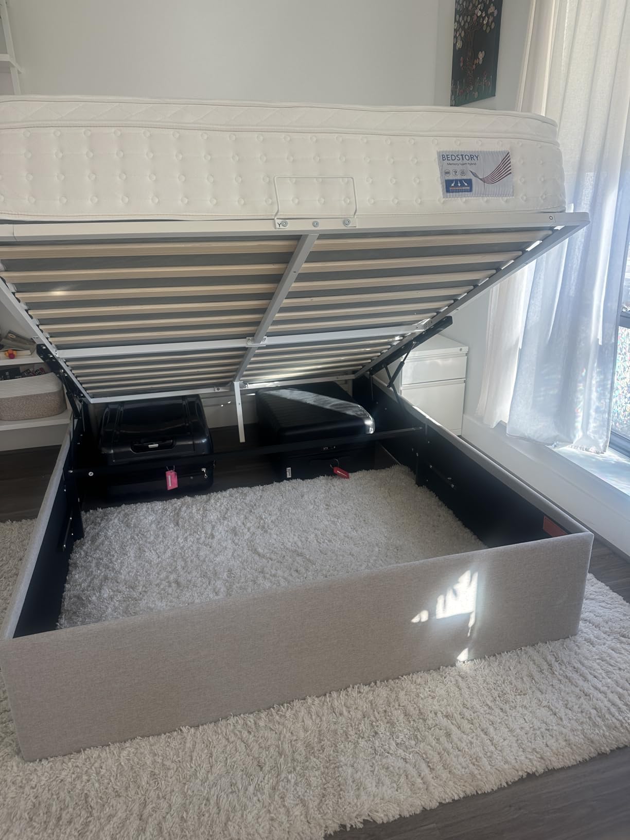 VASAGLE Lift Up Storage Bed Frame, Twin Size, Upholstered Headboard | Modern Hydraulic Platform Bed, 550 lb Weight Capacity, No Box Spring Needed, Cappuccino Beige, KACY Collection URMB603W01 customer photo 2