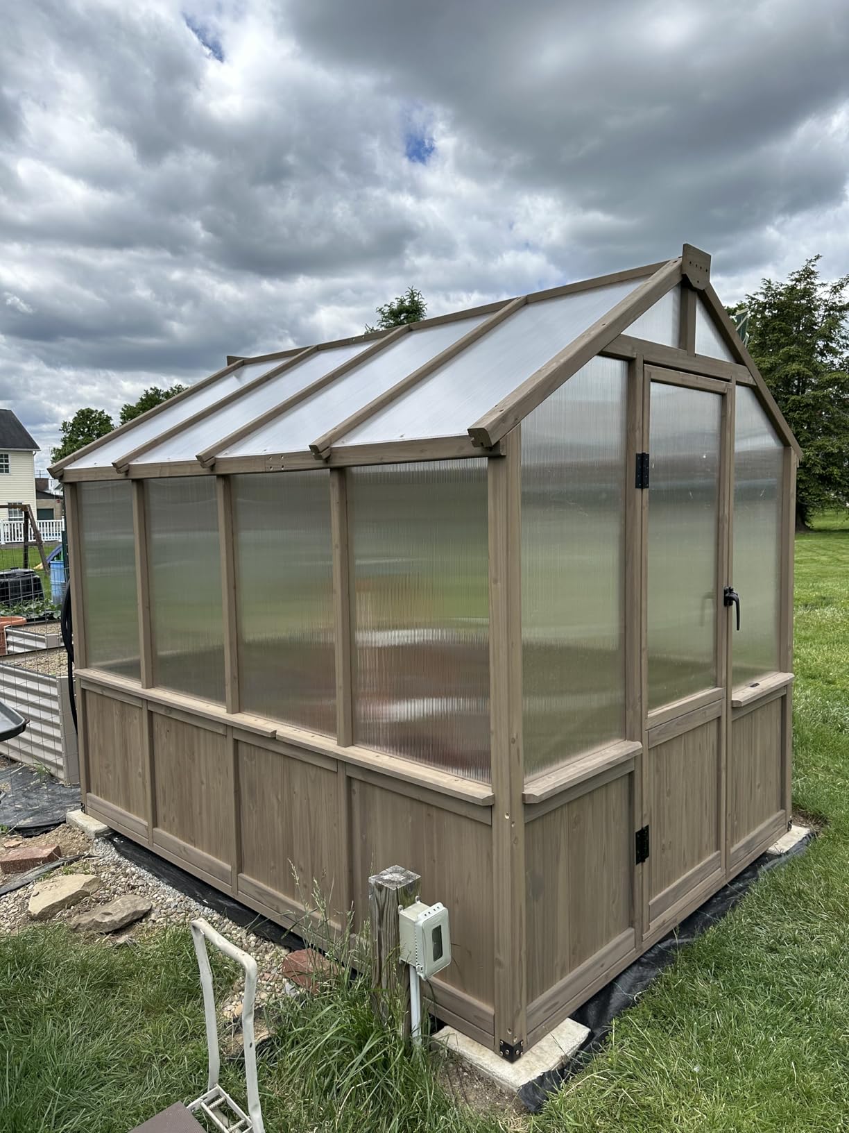Yardenaler 8x10 FT Greenhouse Kit with 6MM Thick Polycarbonate Panel for Outdoor, Wooden Walk-in Green House with Adjustable Roof Vent and Lockable Door, Backyard, Garden, Light Mocha Brown customer photo 2
