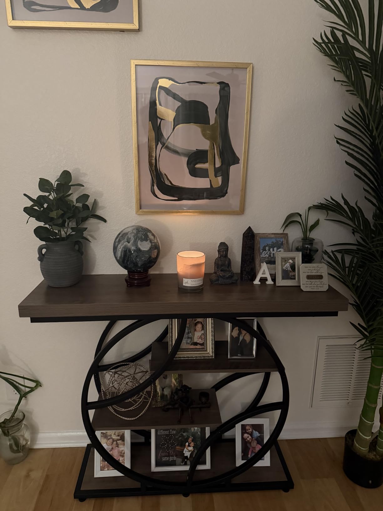 Huuger 41.3 Inch Entryway Table with Artistic Curved Metal Frame, Sofa Table, Modern Console Tables, Entrance Table for Entryway, Hallway, Entrance, Foyer, Living Room, O-Shaped Metal Frame, Rustic Brown customer photo 1