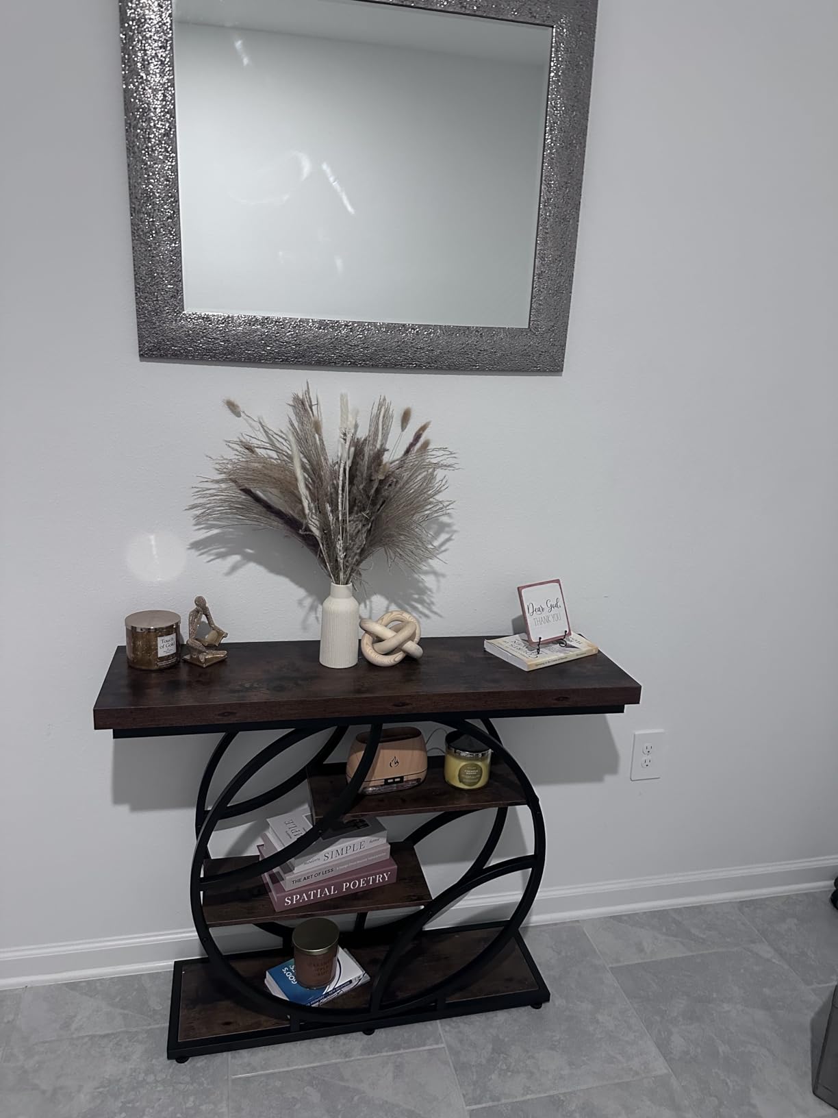Huuger 41.3 Inch Entryway Table with Artistic Curved Metal Frame, Sofa Table, Modern Console Tables, Entrance Table for Entryway, Hallway, Entrance, Foyer, Living Room, O-Shaped Metal Frame, Rustic Brown customer photo 2