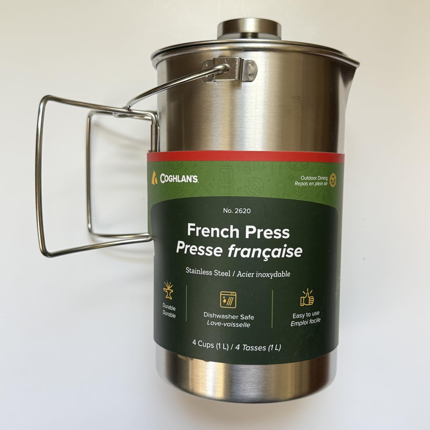 Coghlan's Stainless Steel French Press Coffee Maker - 4-Cup (32 oz), Campfire & Stovetop Safe, Portable & Durable - Fine Mesh Filter, Folding Handle, Dishwasher Safe - For Camping, Home, or Travel customer photo 2