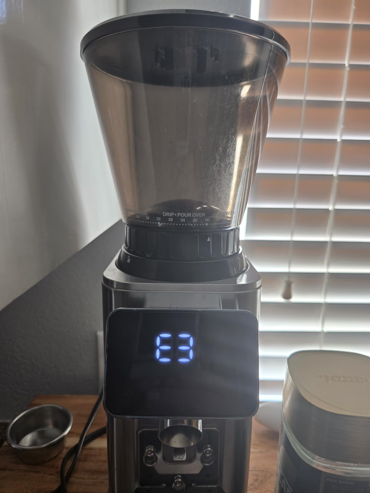 AMZCHEF Burr Coffee Grinder, 48 Settings, Less Static Mess, Metallic Silver | 40mm Burr, Low Retention, 0.5s LED Timer, Stainless Steel Body, Fit 51-54/58 Espresso Portafilter, Cleaning Brush Included customer photo 2