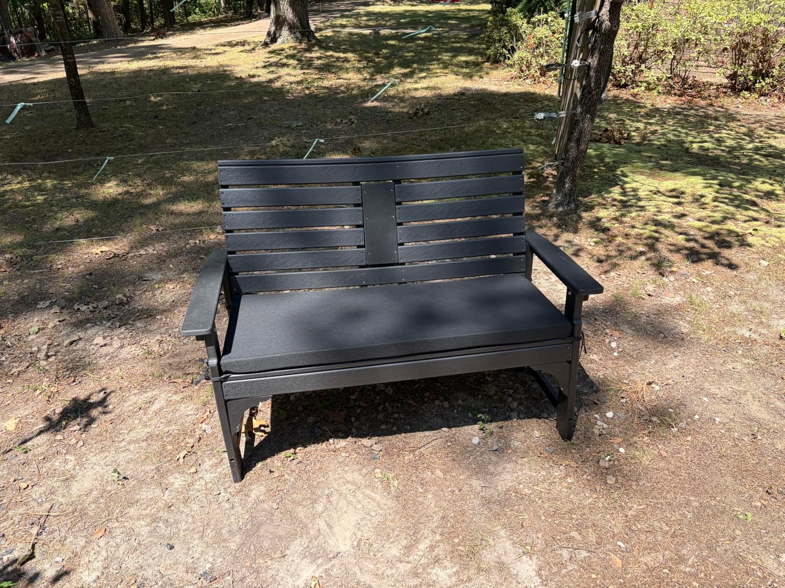 Outdoor Bench, HDPE 2-Person Garden Bench with Cup Holders | Weatherproof Patio Bench with Backrest & Armrests, 700 lbs Capacity Outdoor Seating for Front Porch, Backyard, Park, Black customer photo 2