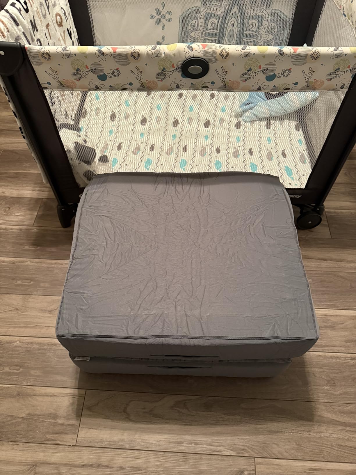 ENITYA Portable Toddler Travel Bed with Soft Foam Safety Rails | Foldable Floor Bed for Kids Ages 25 Months to 48 Months, No Assembly, Washable Cover,Compact for Travel & Home Use,Grey customer photo 2