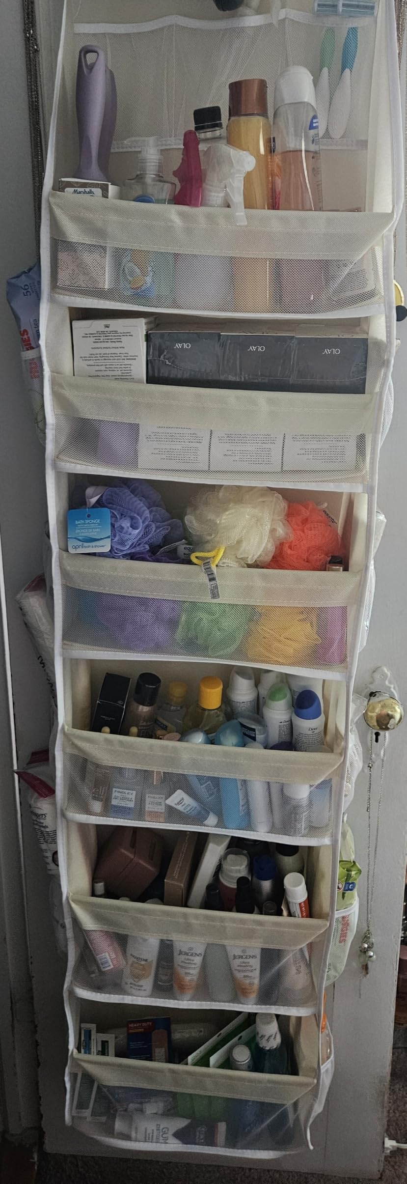 Criusia Over the Door Organizer, 6-Shelf Closet Hanging Storage with 13 Mesh Pockets, 55lbs Capacity Behind the Door Storage for Baby Nursery, Bathroom, Bedroom, and Dorm, Beige customer photo 1