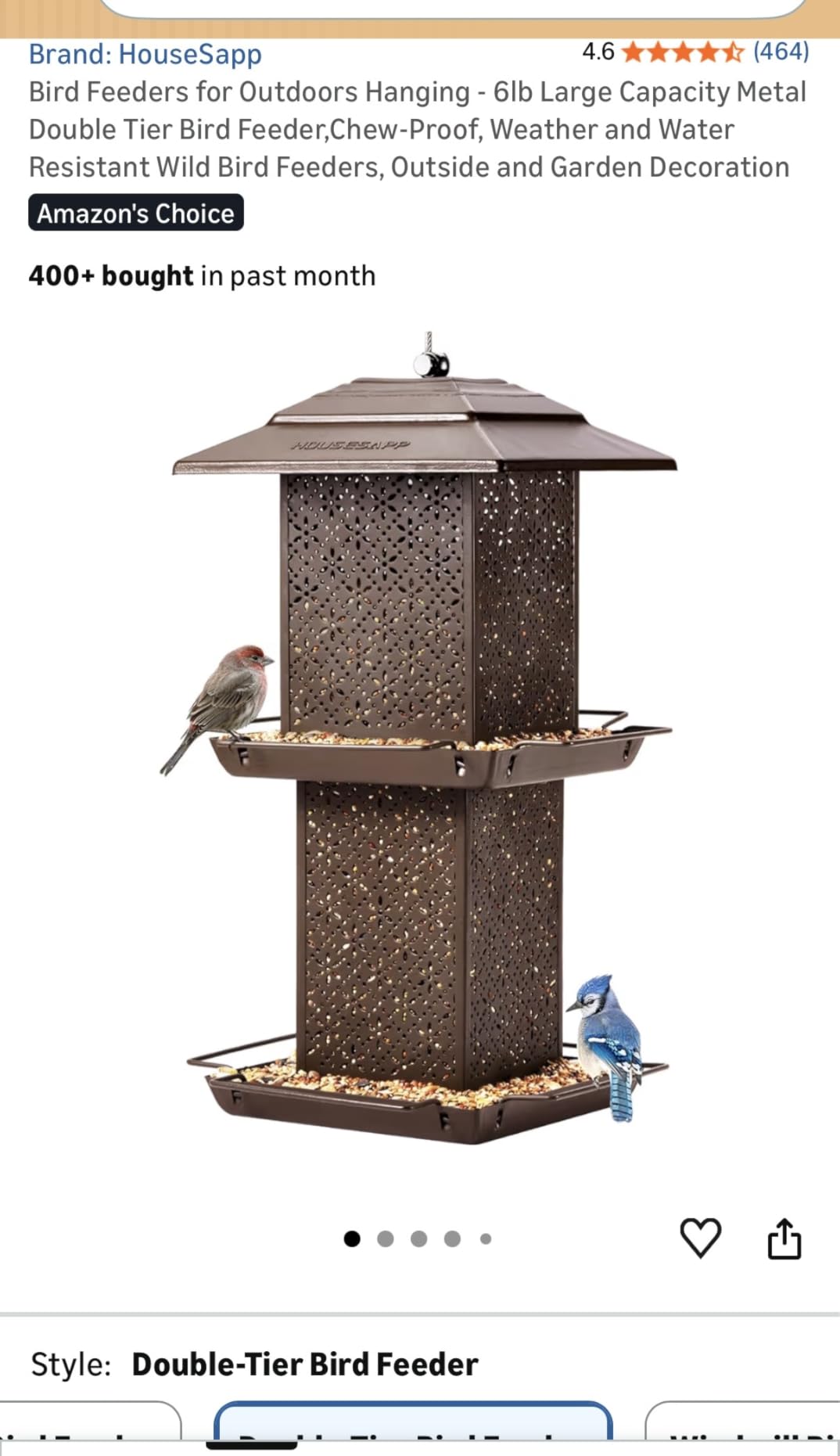 HouseSapp Bird Feeders for Outdoors Hanging - 6lb Large Capacity Metal Double Tier Bird Feeder, Chew-Proof, Weather and Water Resistant Wild Bird Feeders, Outside and Garden Decoration customer photo 1
