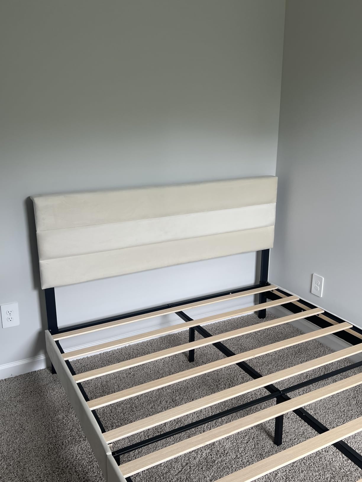 Fluest King Size Bed Frame, Platform Bed Frame with Velvet Upholstered Headboard, No Box Spring Needed, Sturdy Metal Support, Noise Free, Easy Assembly, Beige customer photo 1