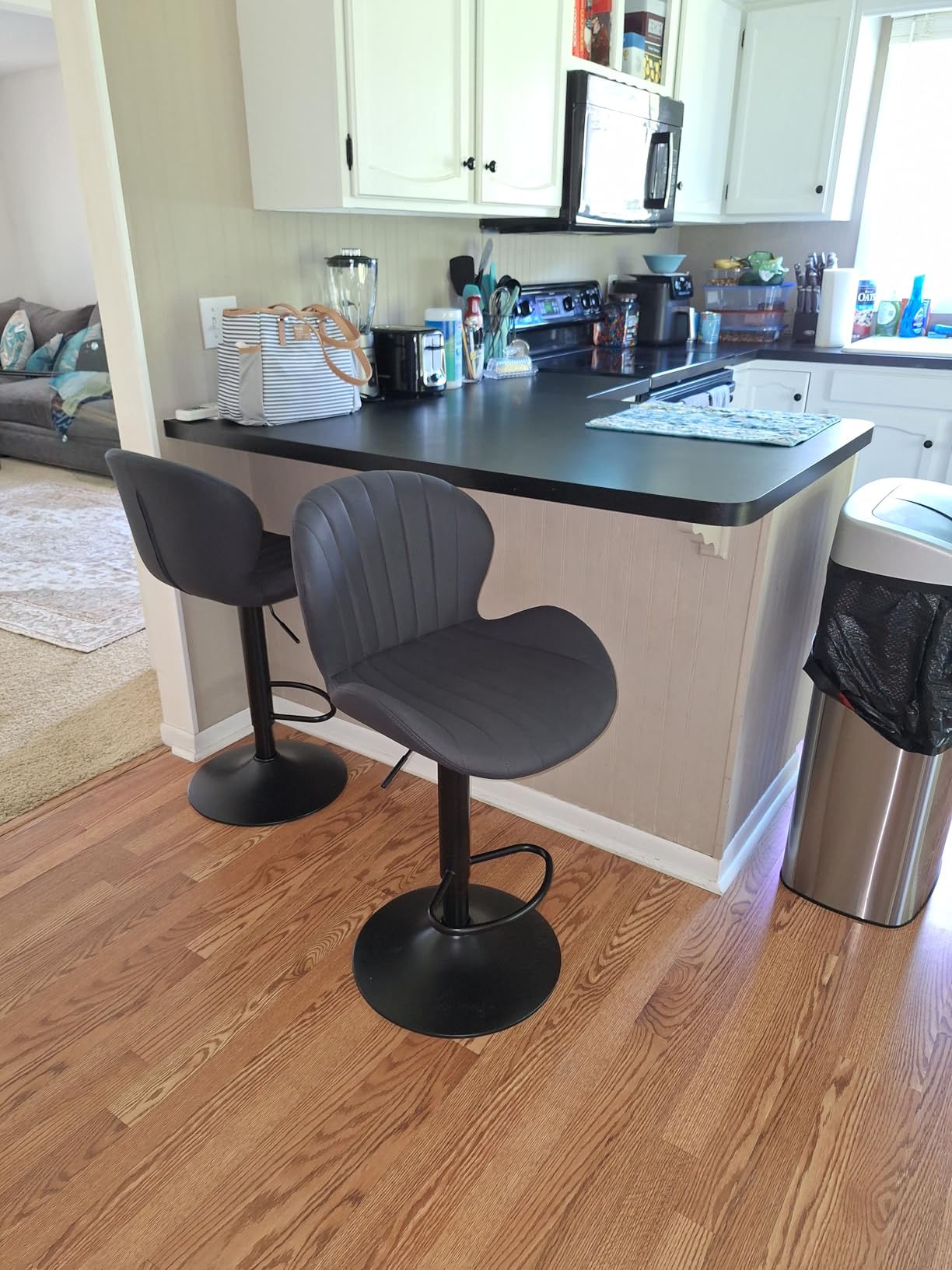 Sweetcrispy Bar Stools Set of 4, Swivel Adjustable Height Fabric Bar Chair | Barstools Counter Height, Backrest, Armless, Upholstered, Modern, Kitchen Island, Dining Room, Black customer photo 2