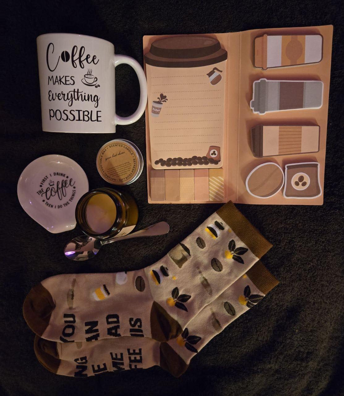 Coffee Lover Gifts for Women Men, Coffee Gift Basket for Birthday Christmas | Gift Ideas Includes Mug Spoon Rest Holder Candle Socks Sticky Notes Set for Birthday Mothers Day Galentines Valentines Day customer photo 2