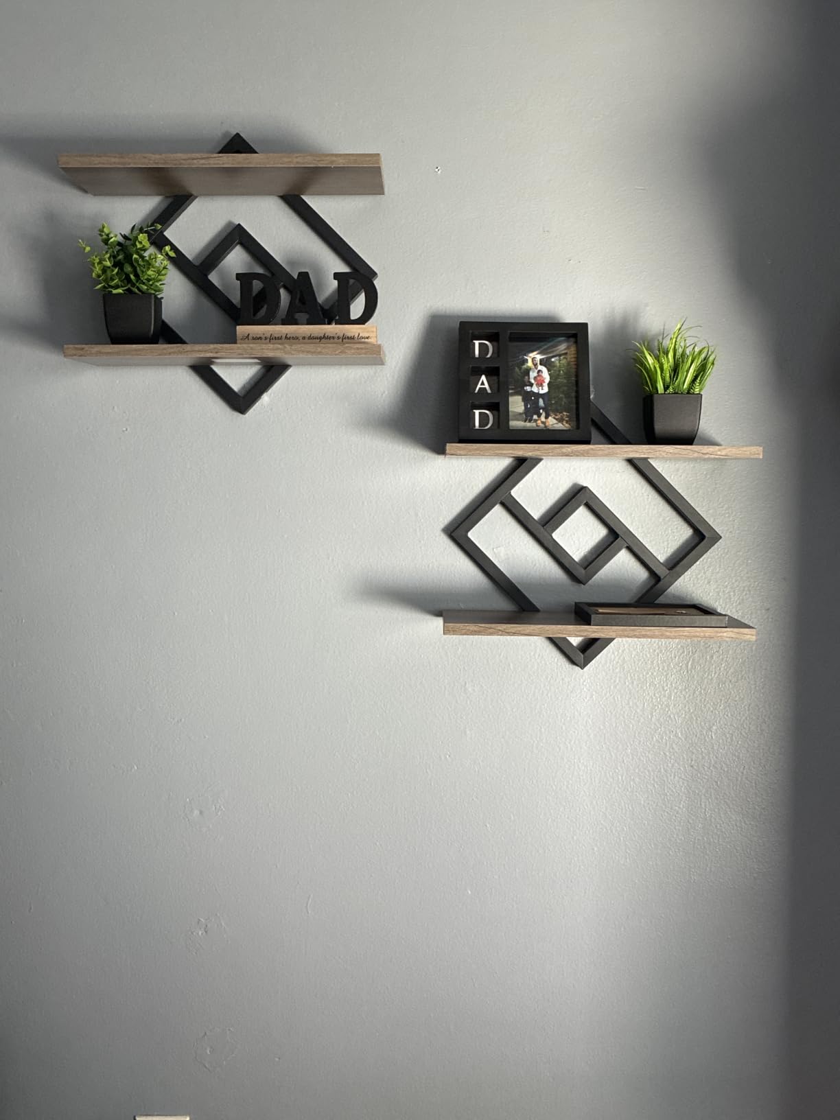 ELYKEN Floating Shelves for Wall, Set of 2 Hanging Shelves, Rustic Brown | 2-Tier Wall Mounted Storage Shelves for Decor, Books, Perfect for Living Room, Bedroom, Kitchen, Home Office, Bathroom, Study customer photo 1