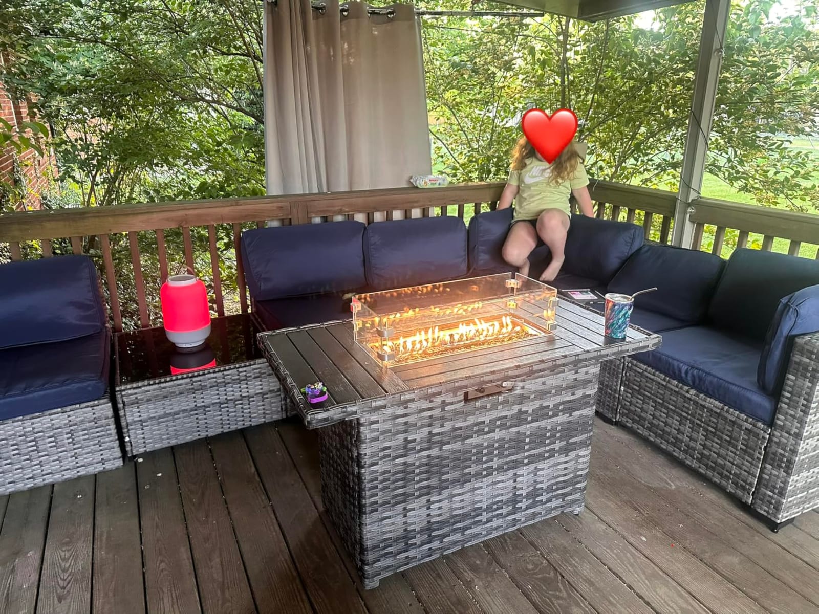 Outdoor Patio Furniture Set with Fire Pit 8 Pcs Wicker Sectional Sofa Green | Outdoor Conversation Set with Tea Table for Patio, Garden, Backyard customer photo 2