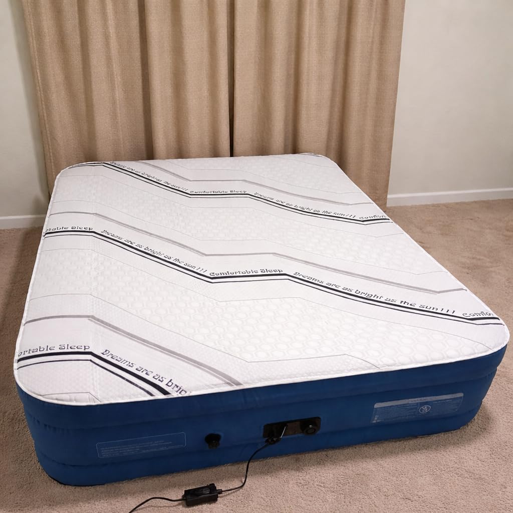 Tencity Fast Inflate AirBed, Quiet & Comfortable Blow Up Bed for Home Guests, Camping, Travel, Luxury Air Mattress W/Quilted Foam Topper, Extra Firm Support, Blue 20