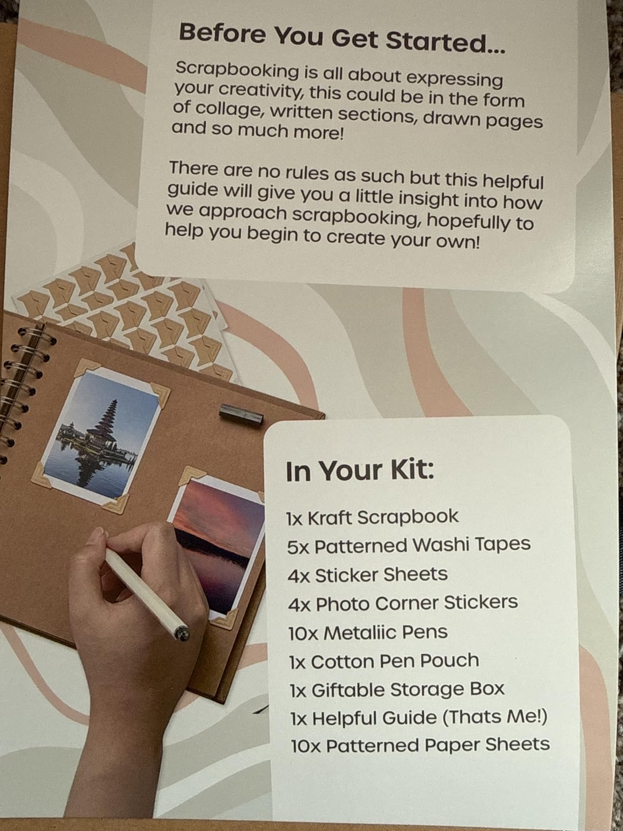 Scrapbook Kit - 80 Page Photo Album DIY Scrapbook - Holds 300+ Photos, with Metallic Pens, 150+ Stickers, Glue Pen, Washi Tapes, Backing Paper, Photo Corner Stickers (Starter Kit - 8 x 8 Inch, Kraft) customer photo 1