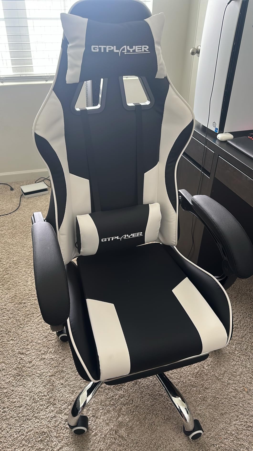 GTPLAYER Gaming Chair, Computer Chair with Footrest and Lumbar Support, Height Adjustable Game Chair with 360-Swivel Seat and Headrest and for Office or Gaming (Pearl White) customer photo 1