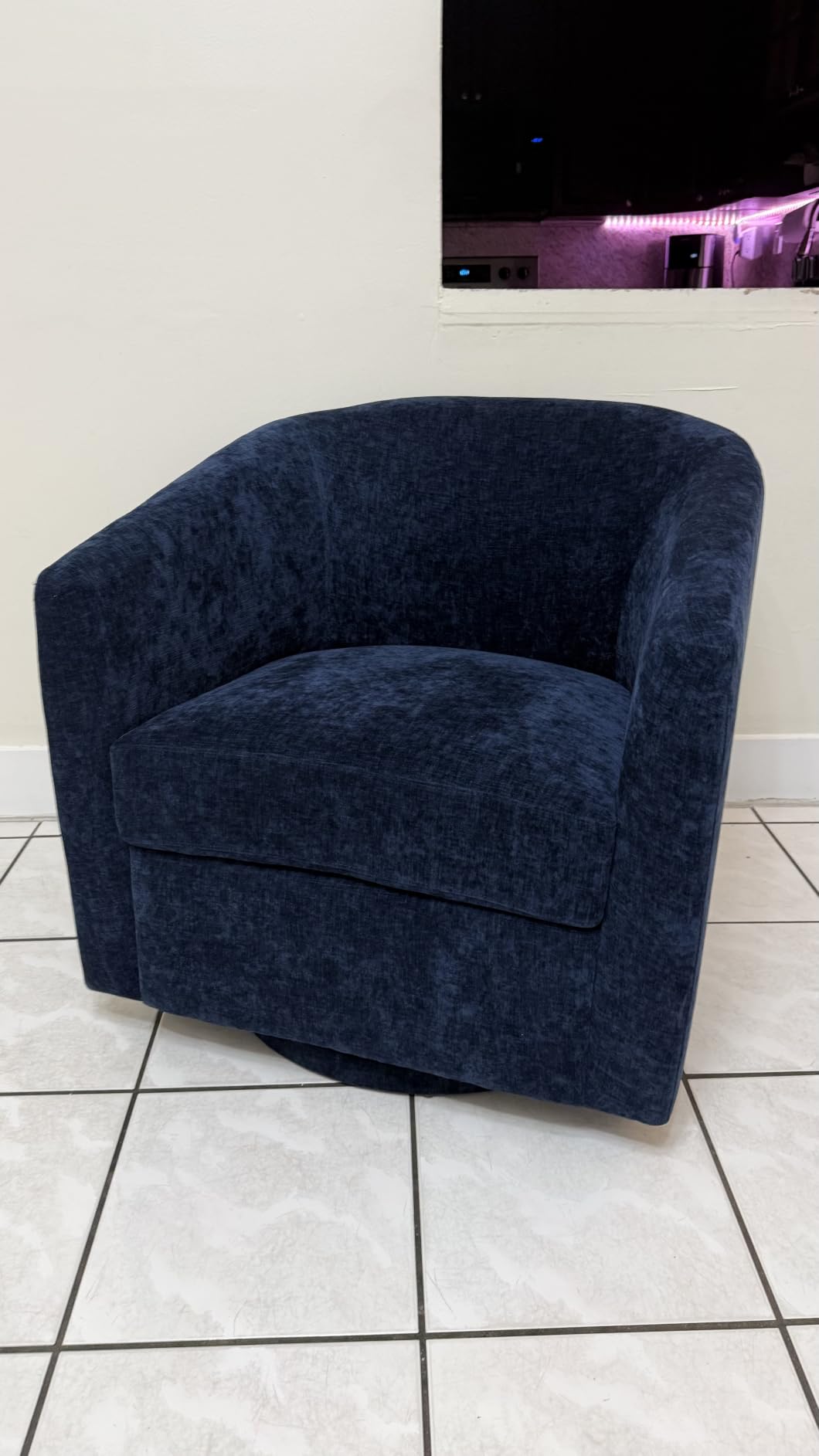 Zihanhome Chenille Swivel Accent Chair, Living Room Chairs, No Assembly Upholstered Armchair, 360°Rotating Barrel Chair for Bedroom, Apartment & Reading Nook (1, Dark Blue) customer photo 1