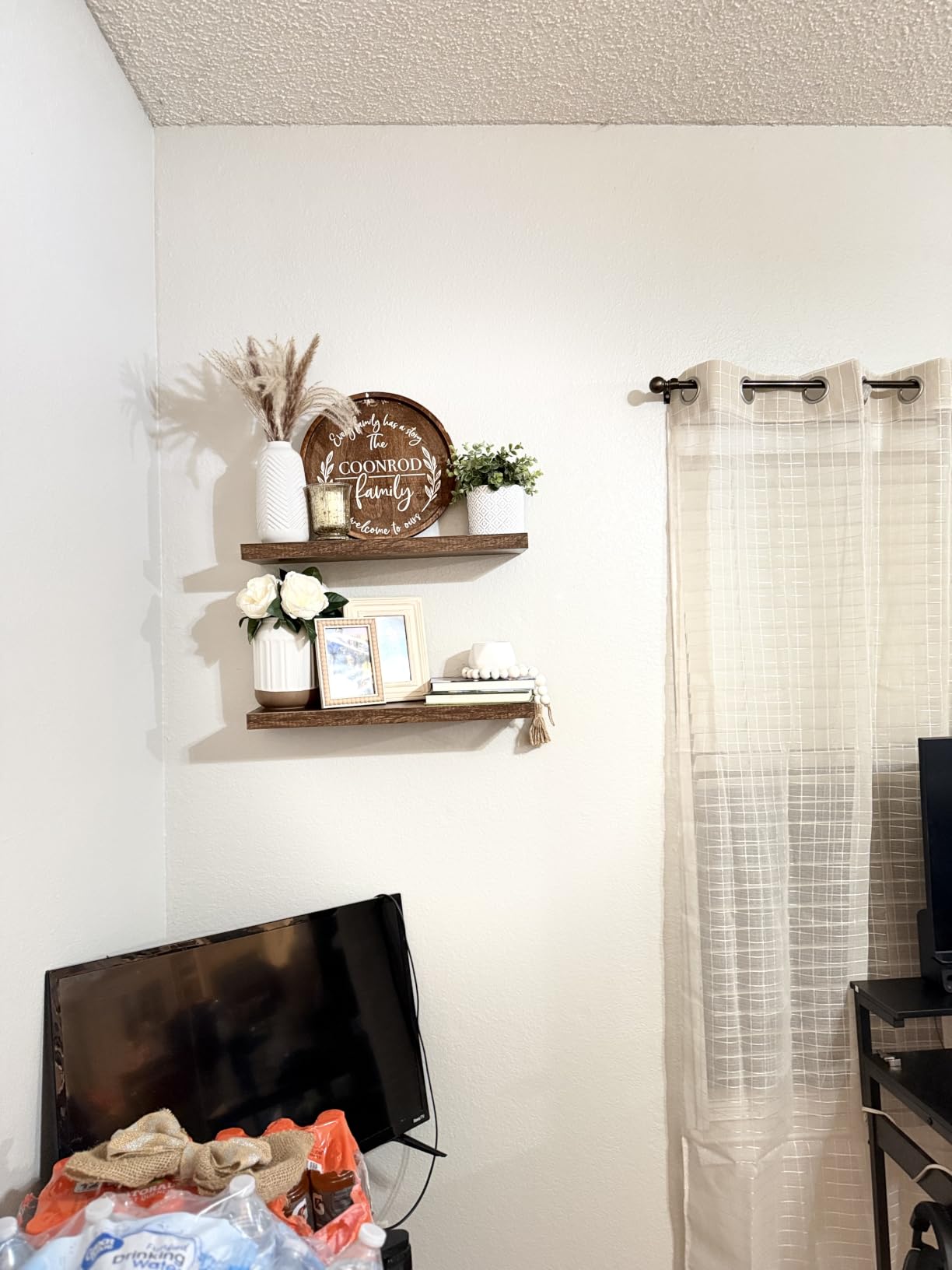 Fixwal Floating Shelves for Wall Decor (Black, Set of 2, 15.7 Inch) | MDF Shelves with Metal Brackets, Space Saving for Books, Decor, Works in Bathroom, Kitchen, Living Room, Bedroom customer photo 2