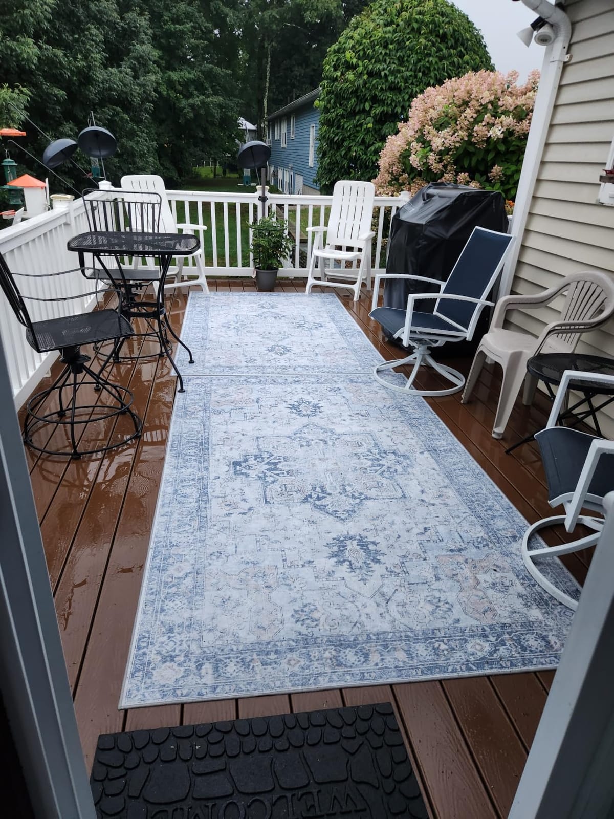GENIMO 5x8 Outdoor Rug, Washable for Patio and Deck, Blue | Vintage boho medallion design for porch; fade resistant chenille with quick-dry non-slip backing for indoor sunroom. customer photo 1