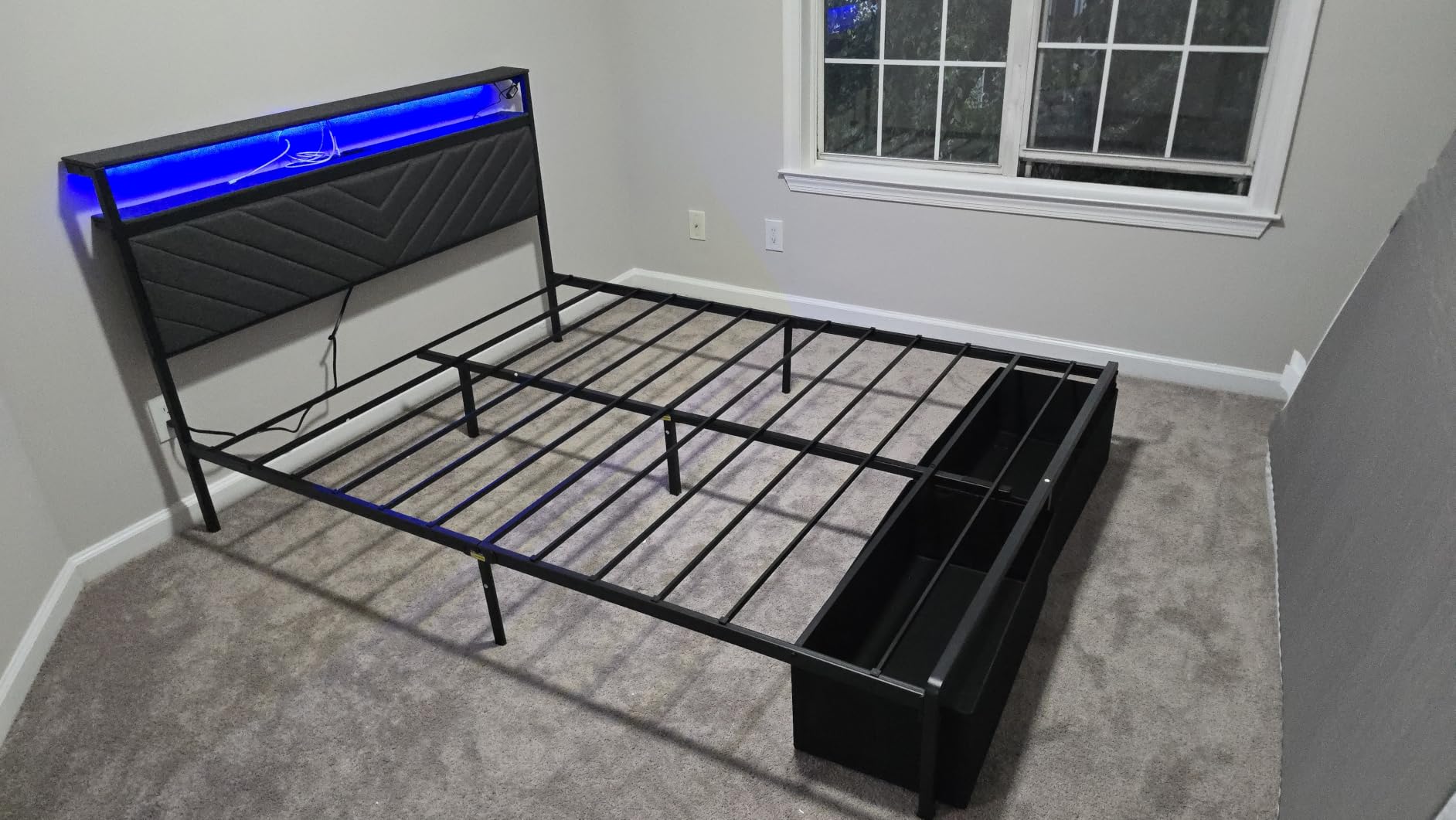 Fluest Twin Bed Frame with Storage Drawers, Upholstered Headboard with Charging Station, LED Lights, Fabric Drawers with Wheels, Under Bed Storage, No Box Spring Needed, Easy Assembly, Grey customer photo 1