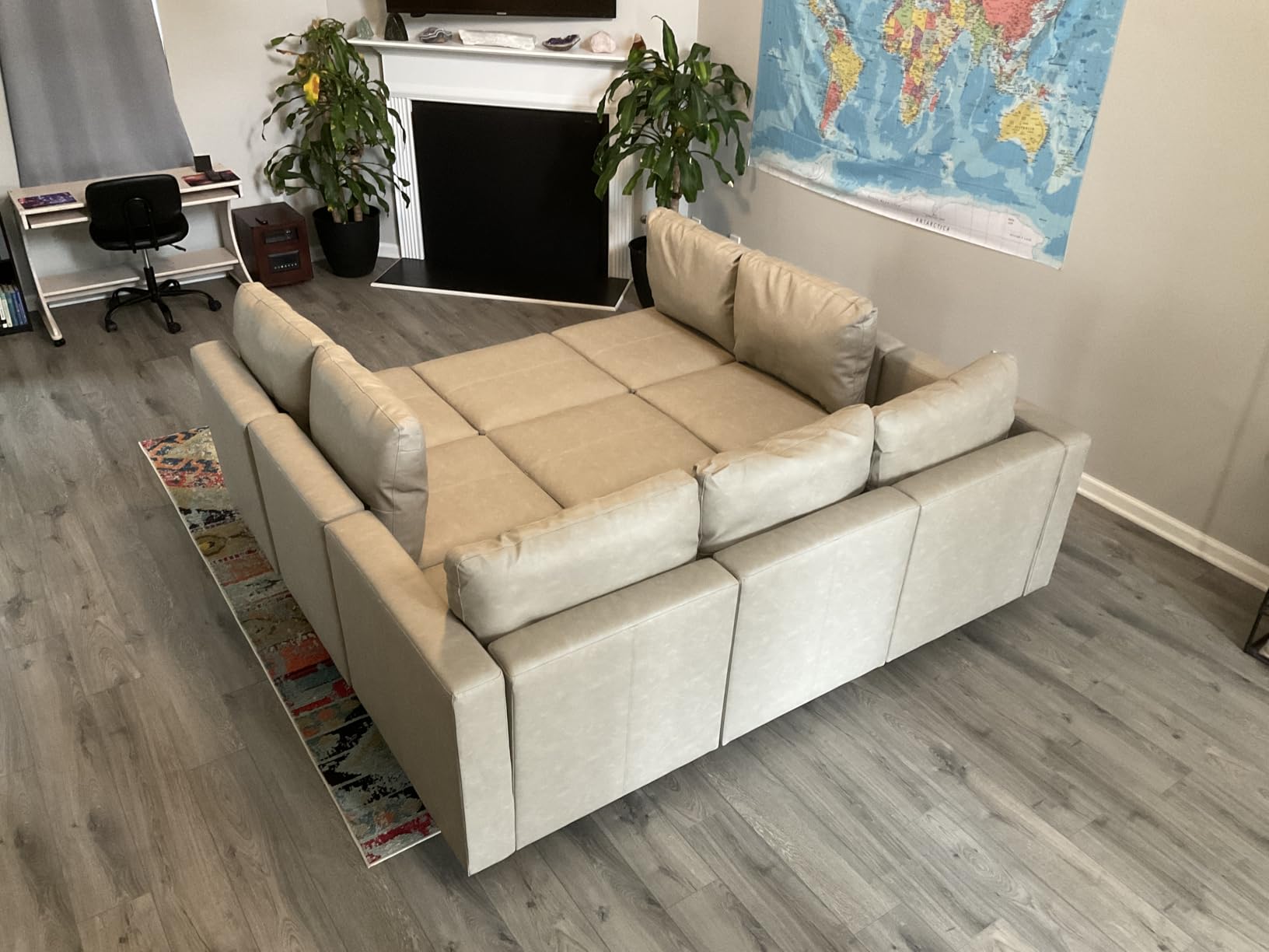 EASE MOOSE Faux Leather Sectional, U Shaped Modular Sectional Sofa | Faux Leather Modular Sectional Sofa with Storage, Material Scratch Resistant, Convertible Sofa Bed, Freely Combinable customer photo 2