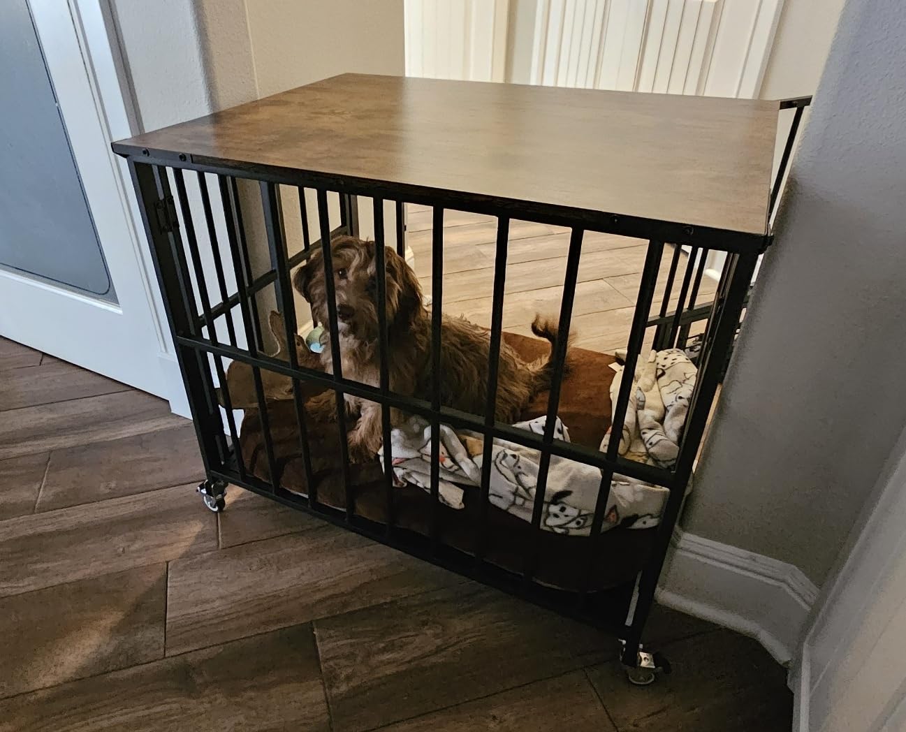 Easycom Foldable Dog Crate Furniture for Large Dogs 35-60 lb, Rustic Brown | Dog Cage with Adjustable Bowls and Name Tag, No Assembly Decorative Wooden Dog Kennel Indoor, End Table customer photo 1