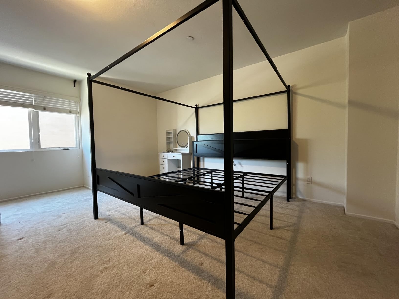 Canopy Bed Frame Queen Size with Barn Storage Headboard, Black | Vintage Farmhouse Four-Poster bed, LED & Charging Station, Under-Bed Storage Space, No Box Spring Needed, Easy Assembly customer photo 1