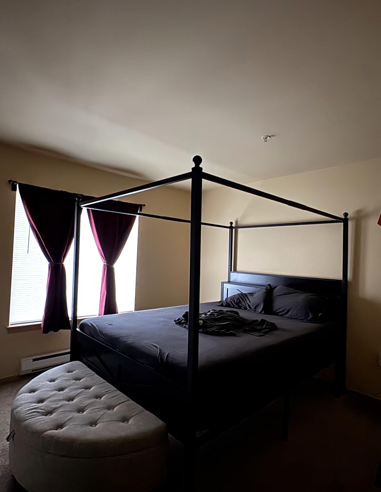 Canopy Bed Frame Queen Size with Barn Storage Headboard, Black | Vintage Farmhouse Four-Poster bed, LED & Charging Station, Under-Bed Storage Space, No Box Spring Needed, Easy Assembly customer photo 2