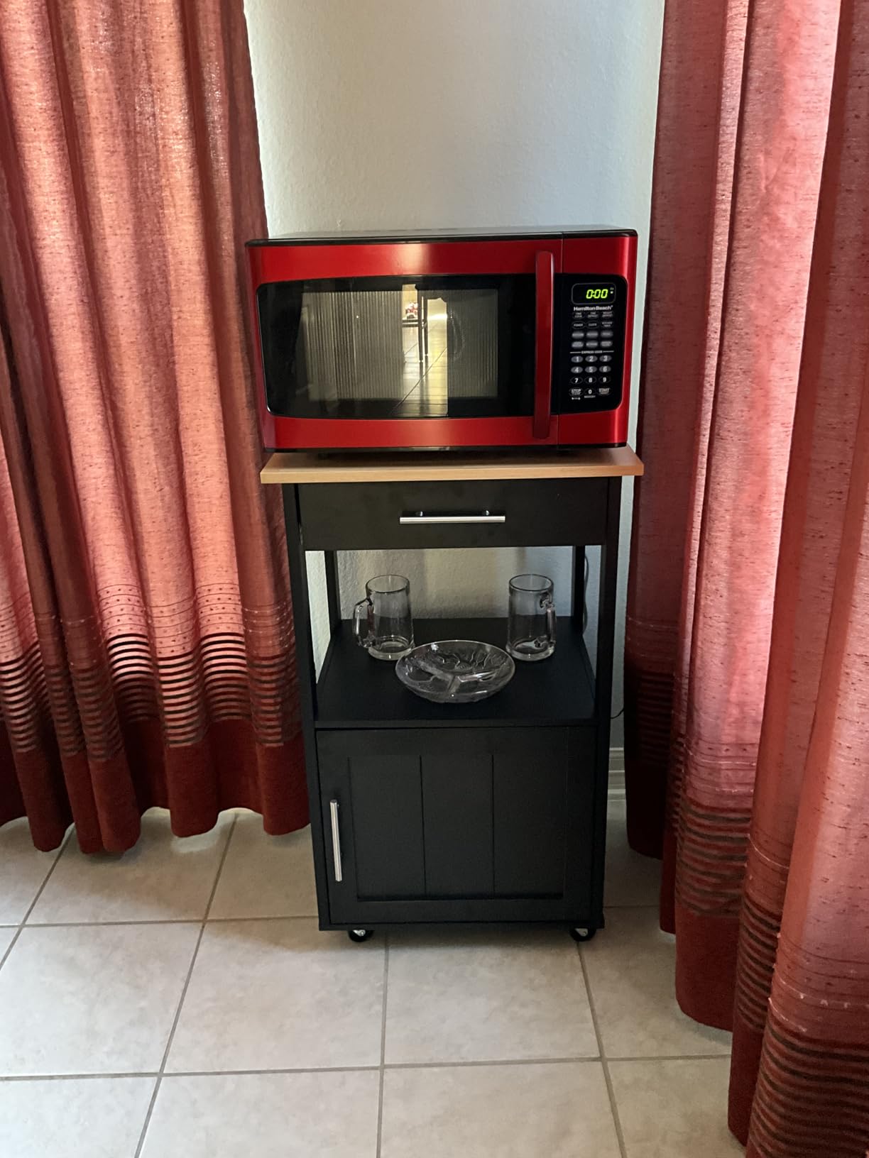 Shintenchi Kitchen Island cart with Storage, Portable Bar Cabinet on Wheels, Rolling Microwave Cart Side Table with Workstation for Kitchen, Dining Room, White customer photo 2