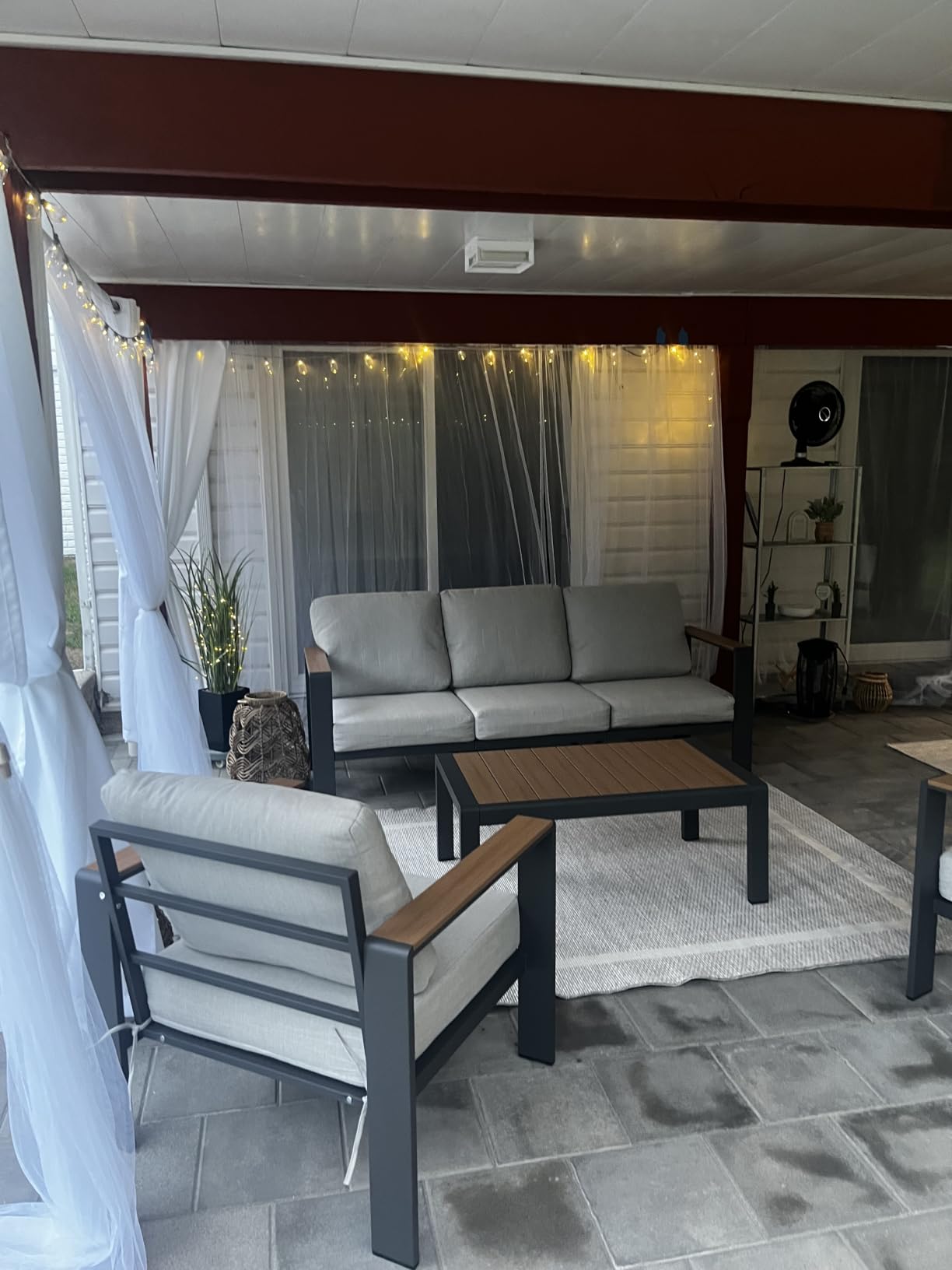 Aluminum Outdoor Patio Furniture Set with Coffee Table, 4 Piece Patio Conversation Sets with Washable Thick Cushions, Outdoor Sectional Furniture Set for Poolside, Balcony, Deck, Gray customer photo 1
