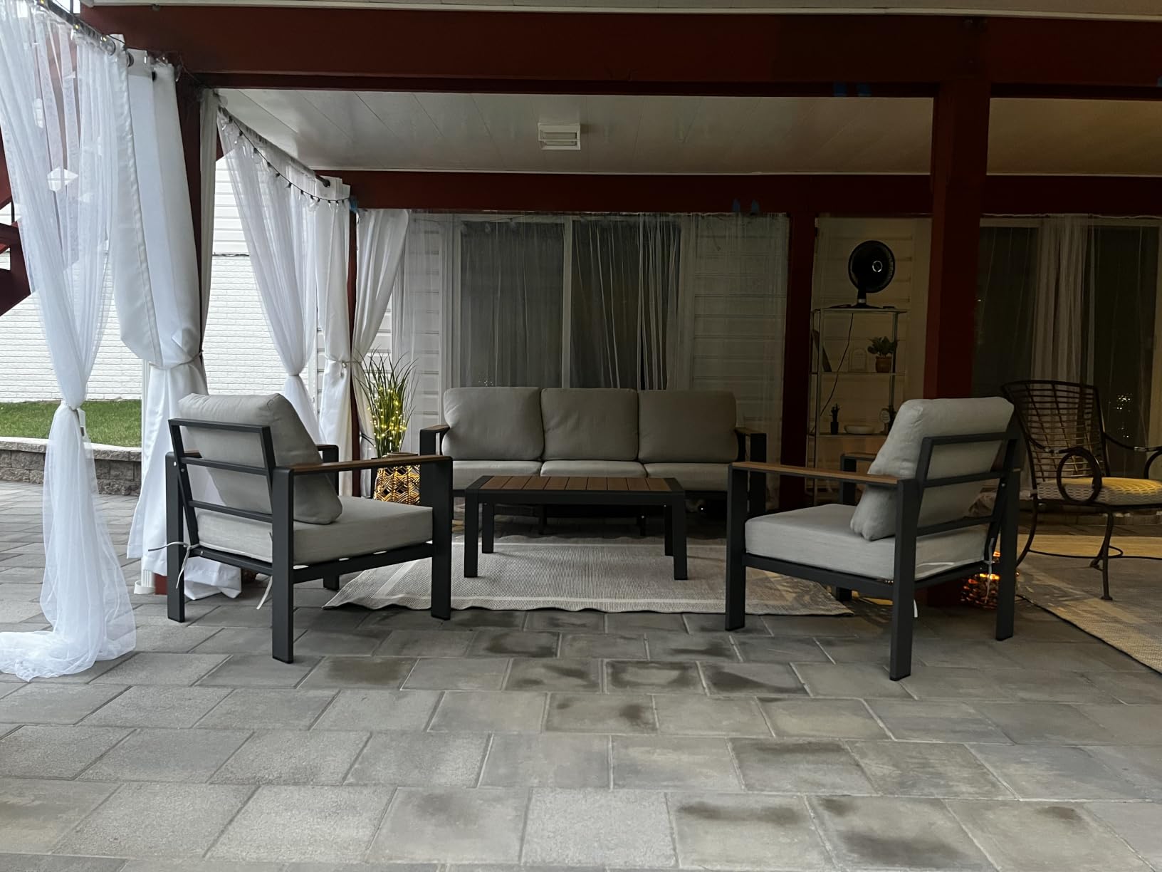 Aluminum Outdoor Patio Furniture Set with Coffee Table, 4 Piece Patio Conversation Sets with Washable Thick Cushions, Outdoor Sectional Furniture Set for Poolside, Balcony, Deck, Gray customer photo 2