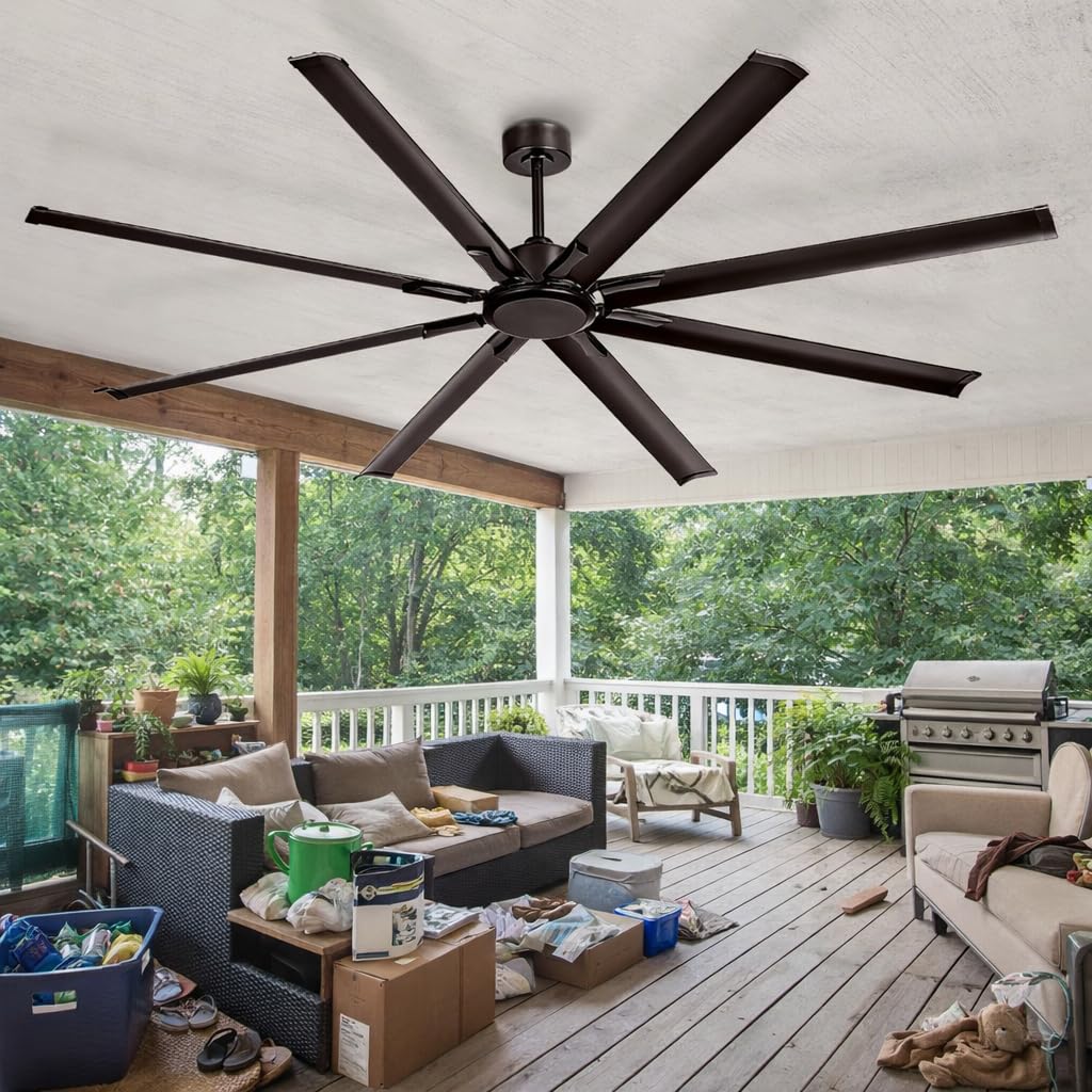 96 Inch Extra Large Ceiling Fan with Light, Aluminum Blades, Walnut | 10,464 CFM at 110 RPM, 6 aluminum blades, 6 speeds, 3 color temperatures, DC motor, oversized rooms/gym/covered patio customer photo 2
